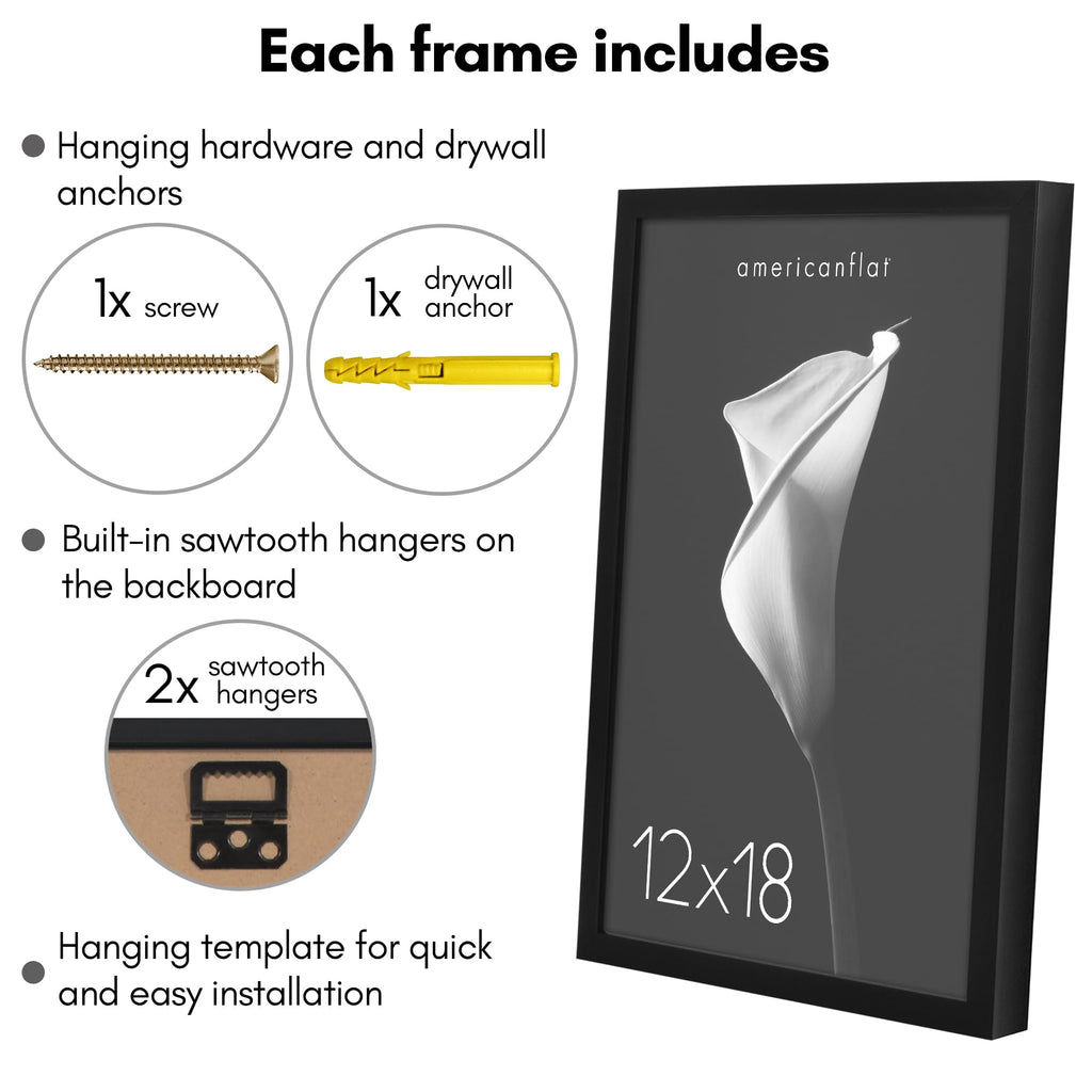 Americanflat 5x7 Picture Frame with Shatter-Resistant Glass - Soho Collection - Gallery Style Deep Molding Picture Frames for Tabletop and Wall Display - Black