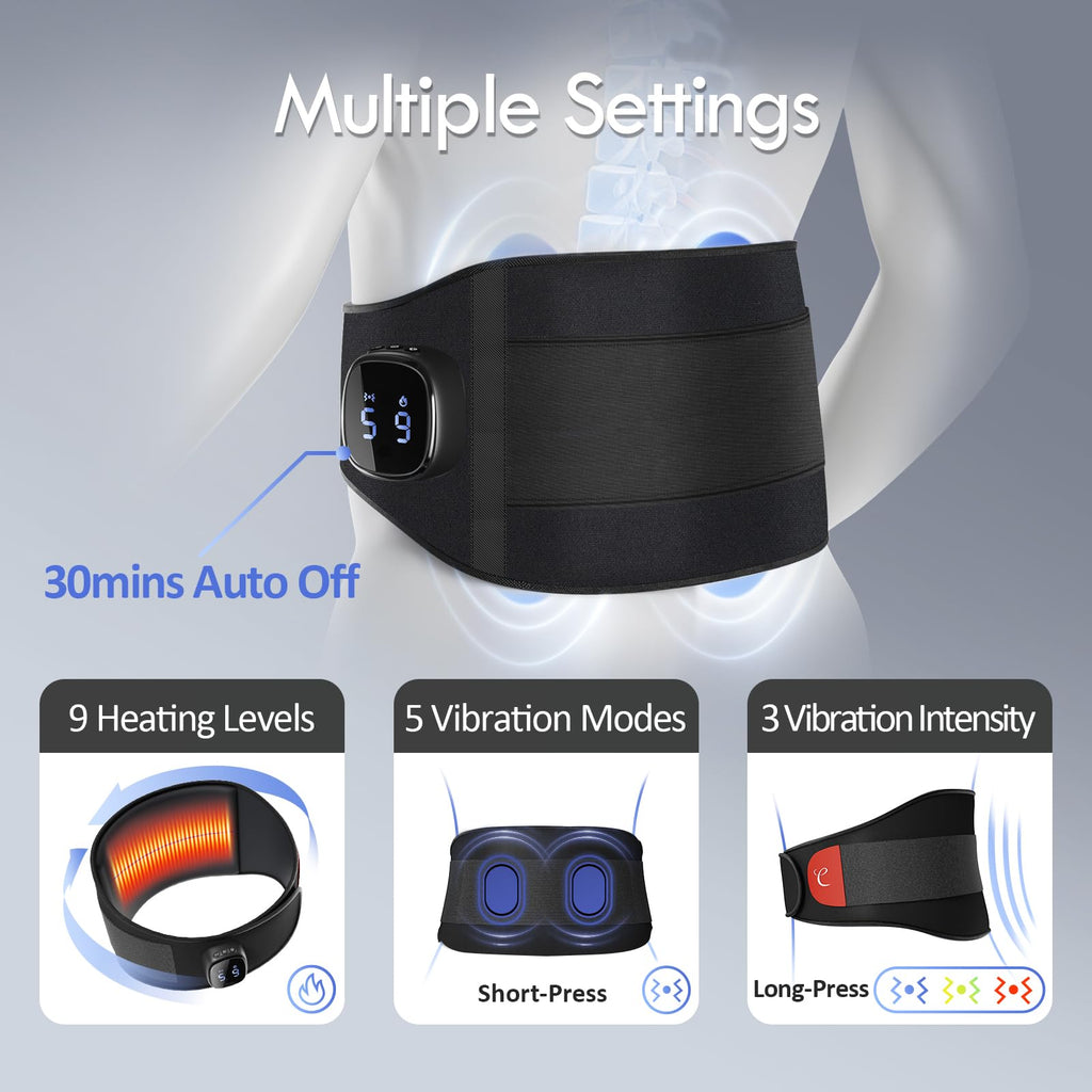 Comfytemp Cordless Portable Heating Pad with Massager for Lower Back Soothing, FSA Eligible HSA 9 Heat 5 Vibration 3 Intensity, Rechargeable Wireless Heated Waist Belt App Control, Gifts for Mom Dad
