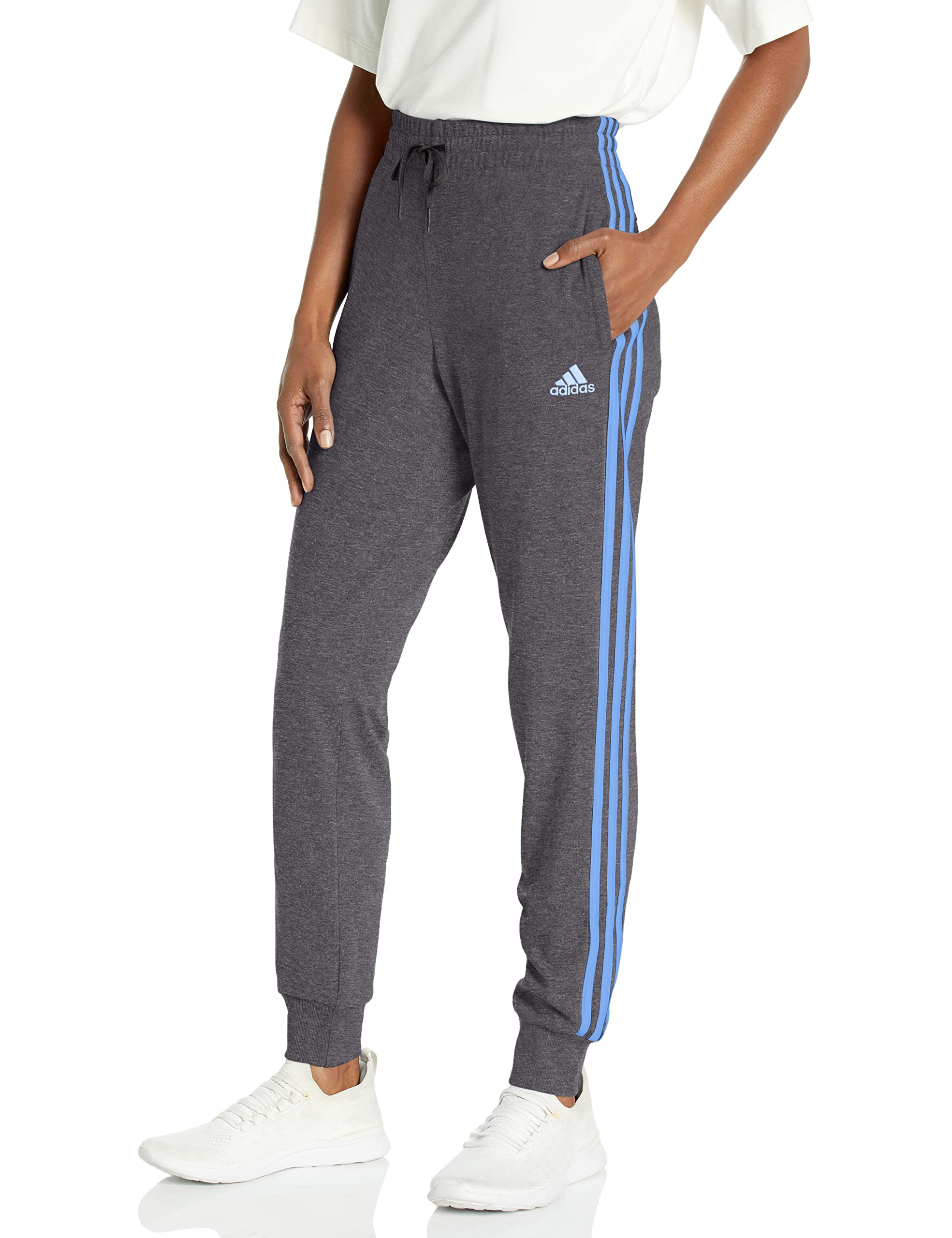 adidas Womens 3-Stripes Drawstring Sweatpants Training Casual - Black