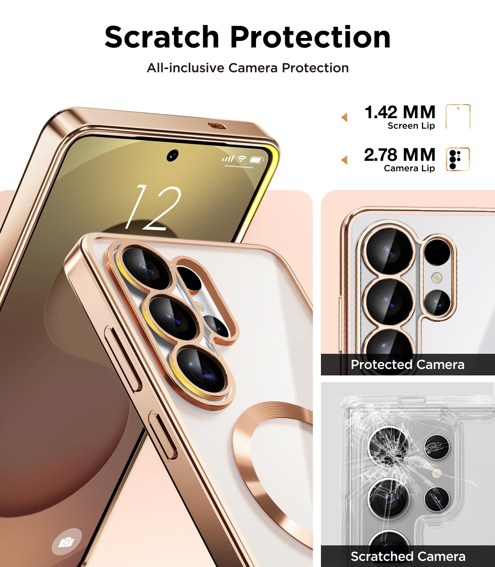Magnetic Case Compatible with Samsung Galaxy S25 Ultra,Compatible with MagSafe,[Full Camera Protection][Screen Protector] Shockproof Plating Clear Phone Cover for Galaxy S25 Ultra(Black/Clear)