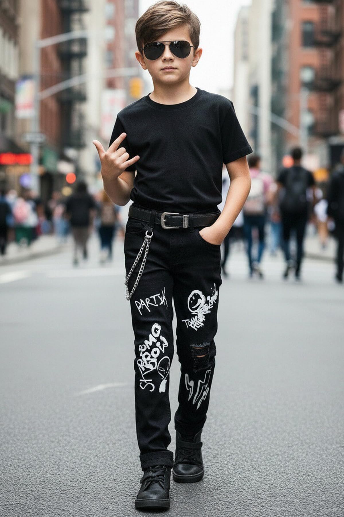 Boy's Skinny Fit Ripped Destroyed Distressed Stretch Slim Jeans Pants