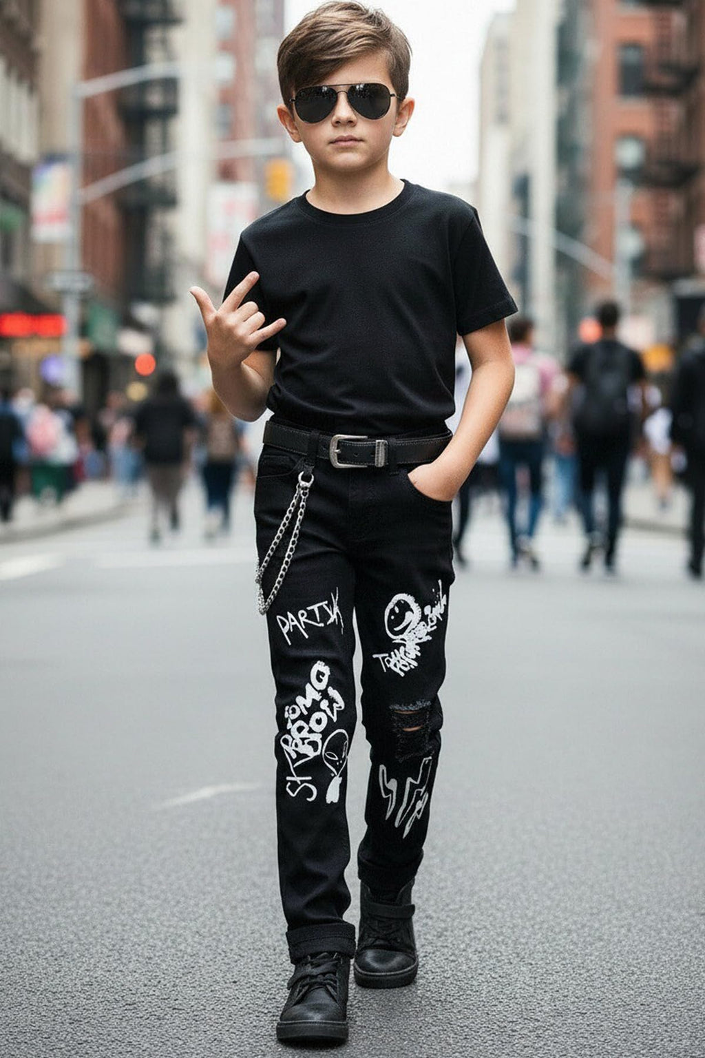Boy's Skinny Fit Ripped Destroyed Distressed Stretch Slim Jeans Pants