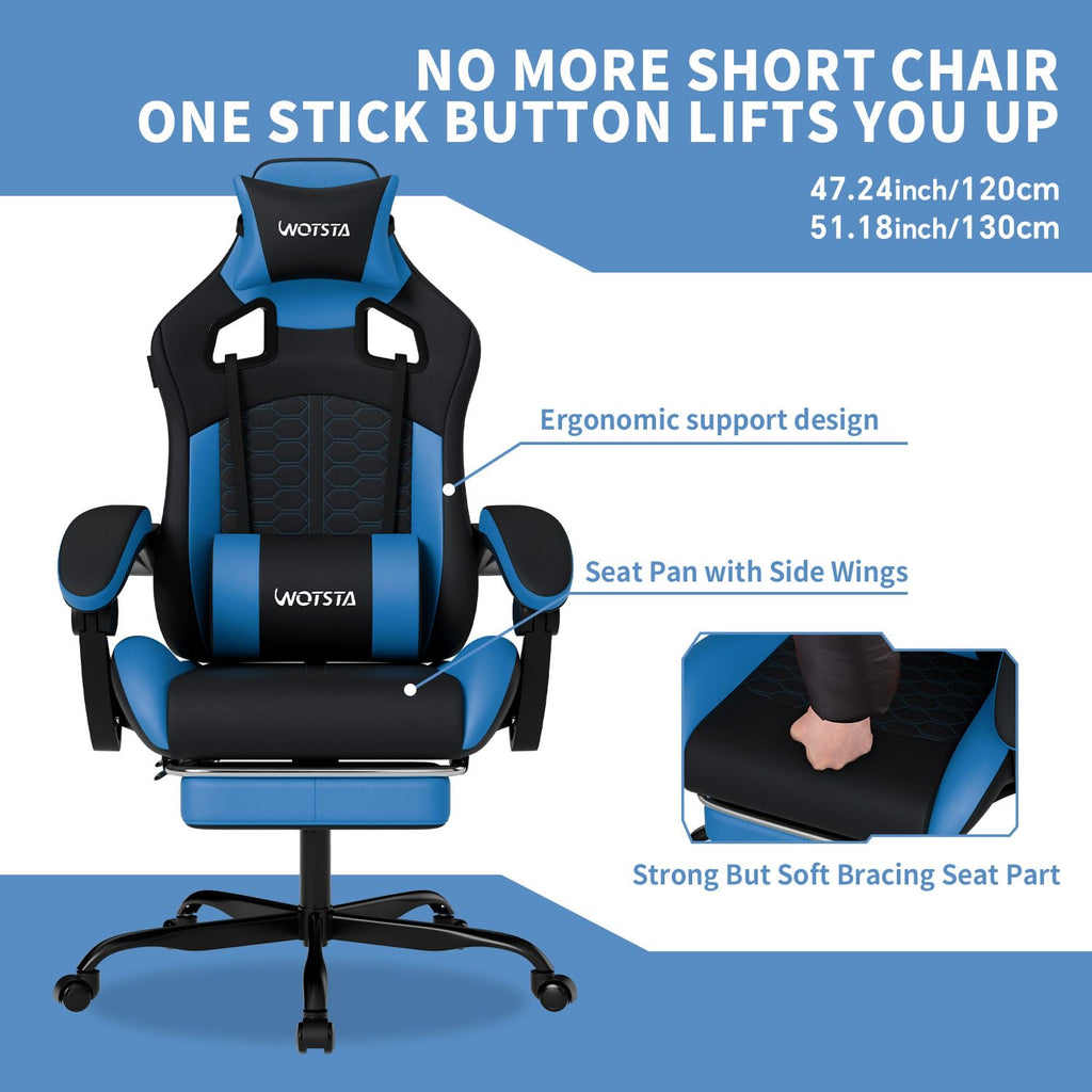 Gaming Chair with Footrest,High Back with Massage Reclining Computer Chair， Big and Tall Racing Gaming Chair Ergonomic Game Chair for Adults PVC Leather (Red)