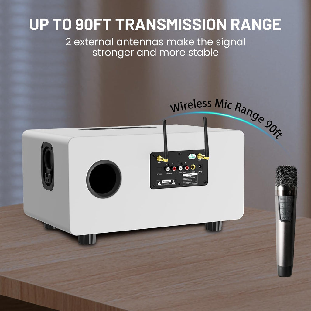 RHM K222 Karaoke Machine for Smart TV with Optical Input–Ultra-Low Latency, 3-Mic Support, 90FT Range, 70W Rich Stereo Sound, Voice Beautifier, Bluetooth/RCA, Perfect for Family Parties