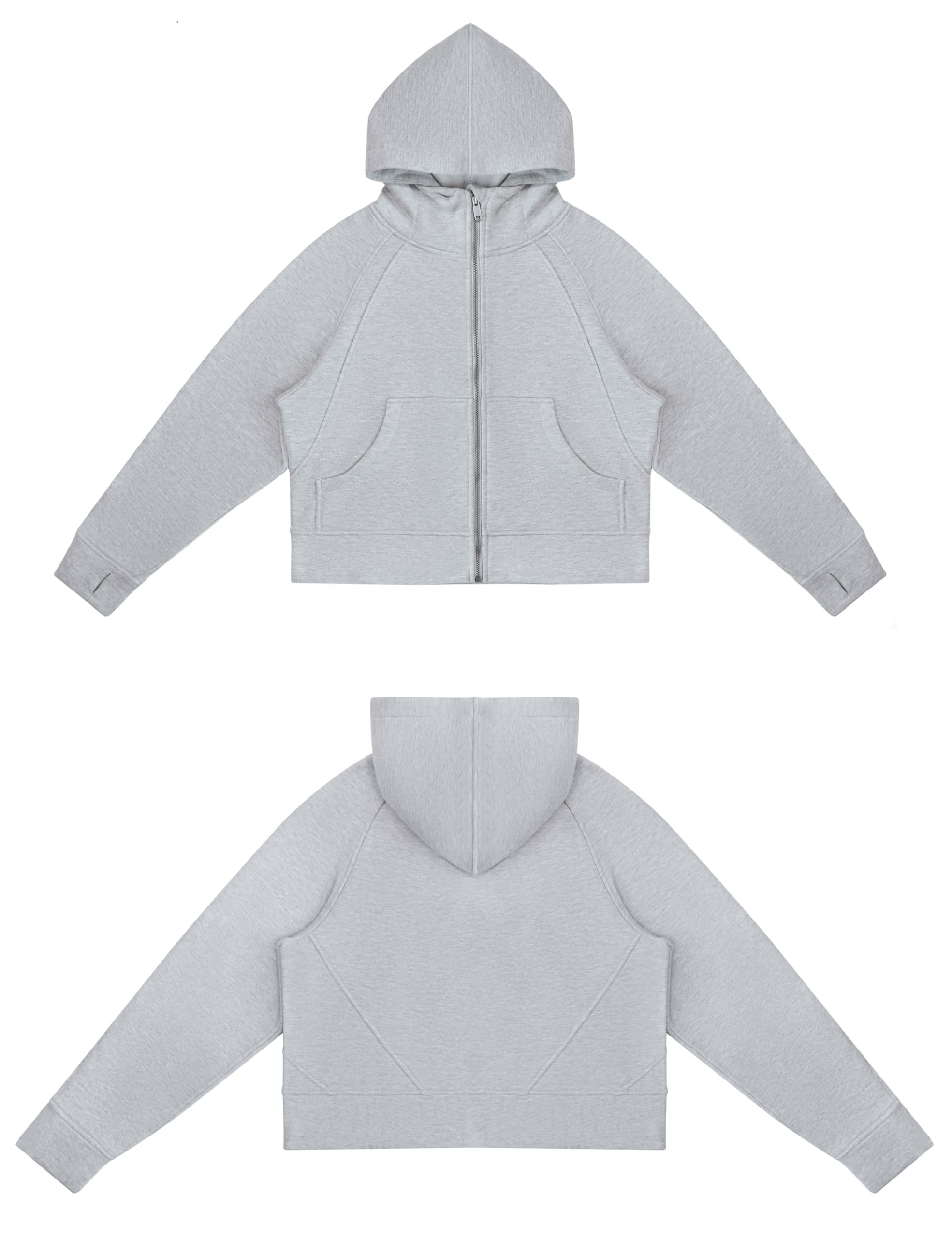THE GYM PEOPLE Women's Full-Zip Up Hoodies Jacket Fleece Workout Crop Tops Sweatshirts with Pockets Thumb Hole