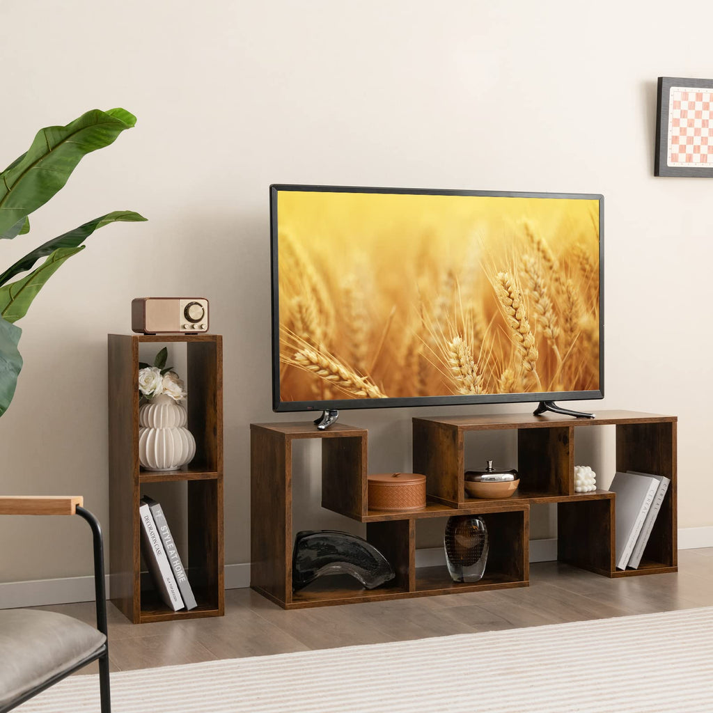 Tangkula 3 Pieces Console TV Stand, Free-Combination Entertainment Center for 50 55 60 65 Inch TV, Minimalist Modern TV Media Stand, DIY Open Storage Bookcase Shelf for Living Room (Black)