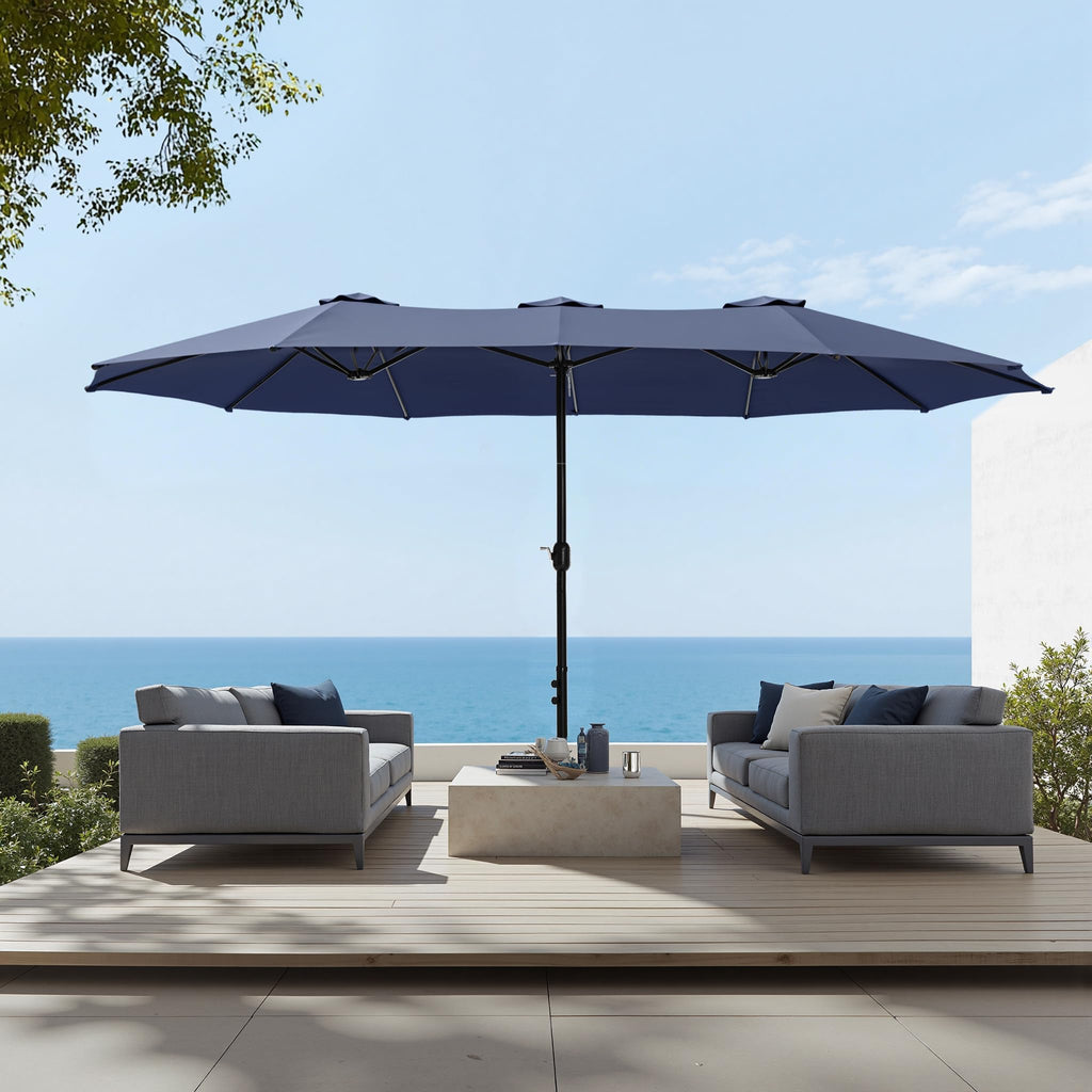 Sophia & William 15 ft Extra Large Patio Umbrella with Base Included, Rectangular Outdoor Umbrella Heavy Duty, Market Umbrella Double-sided Fade Resistant for Pool Garden Backyard, Beige