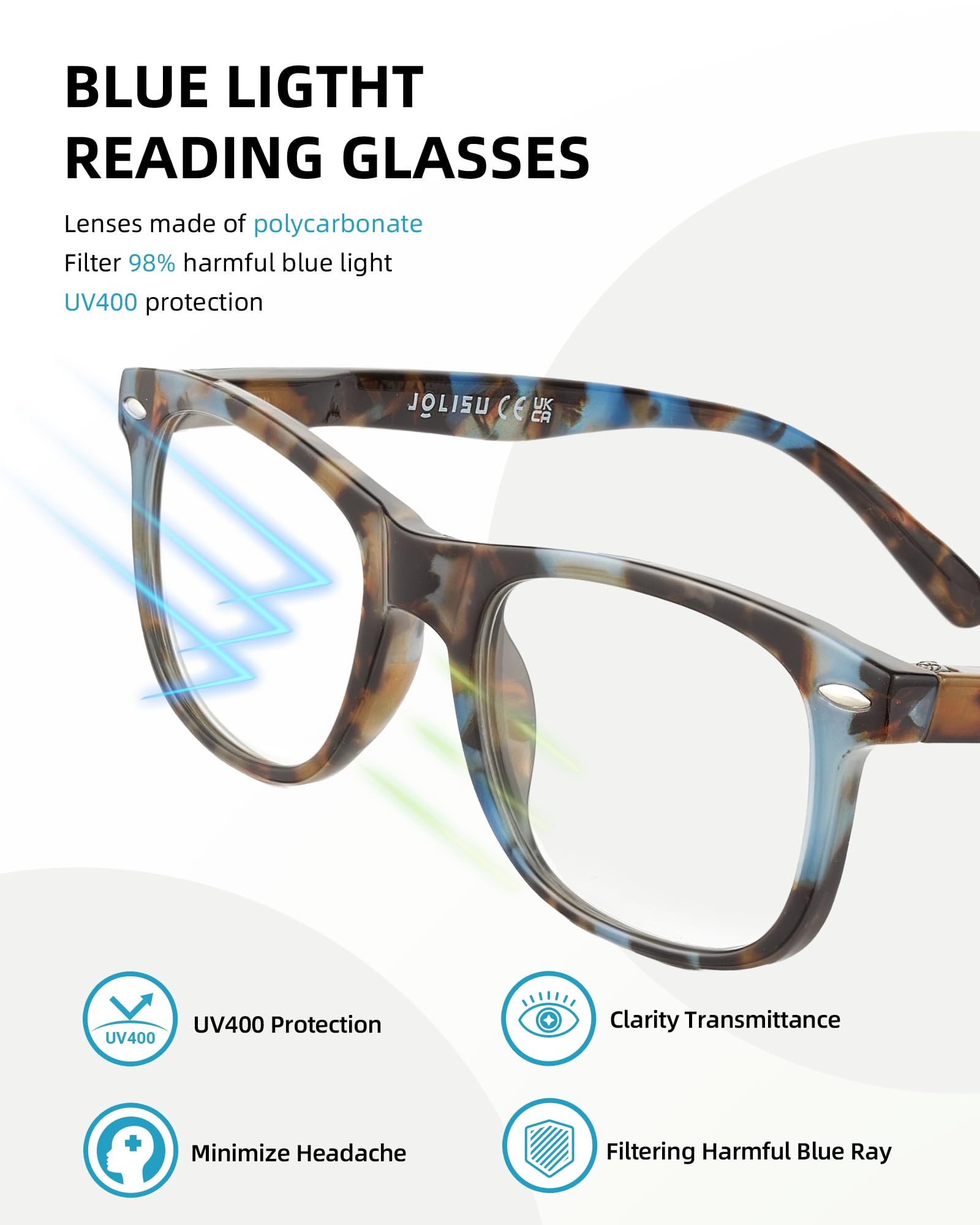 JOLISU Reading Glasses For Women - 5 Pack Stylish Readers For Womens Men Spring Hinge Eyeglasses -Blue Light Blocking Protection Frame (0.50)