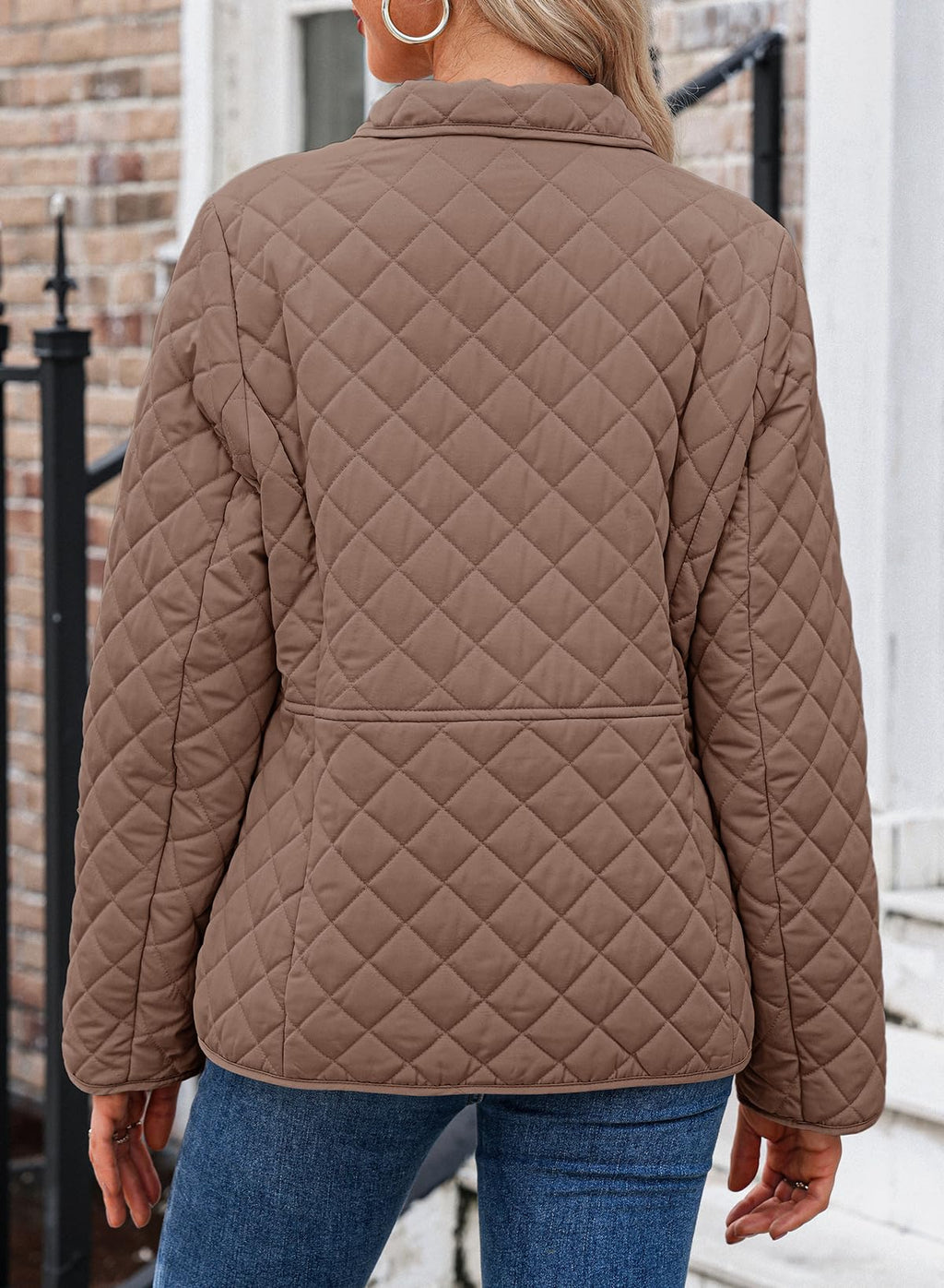 Dokotoo Women's Winter Quilted Jackets Long Sleeve Button Down Diamond Puffer Jacket Outerwear Coats with Pockets