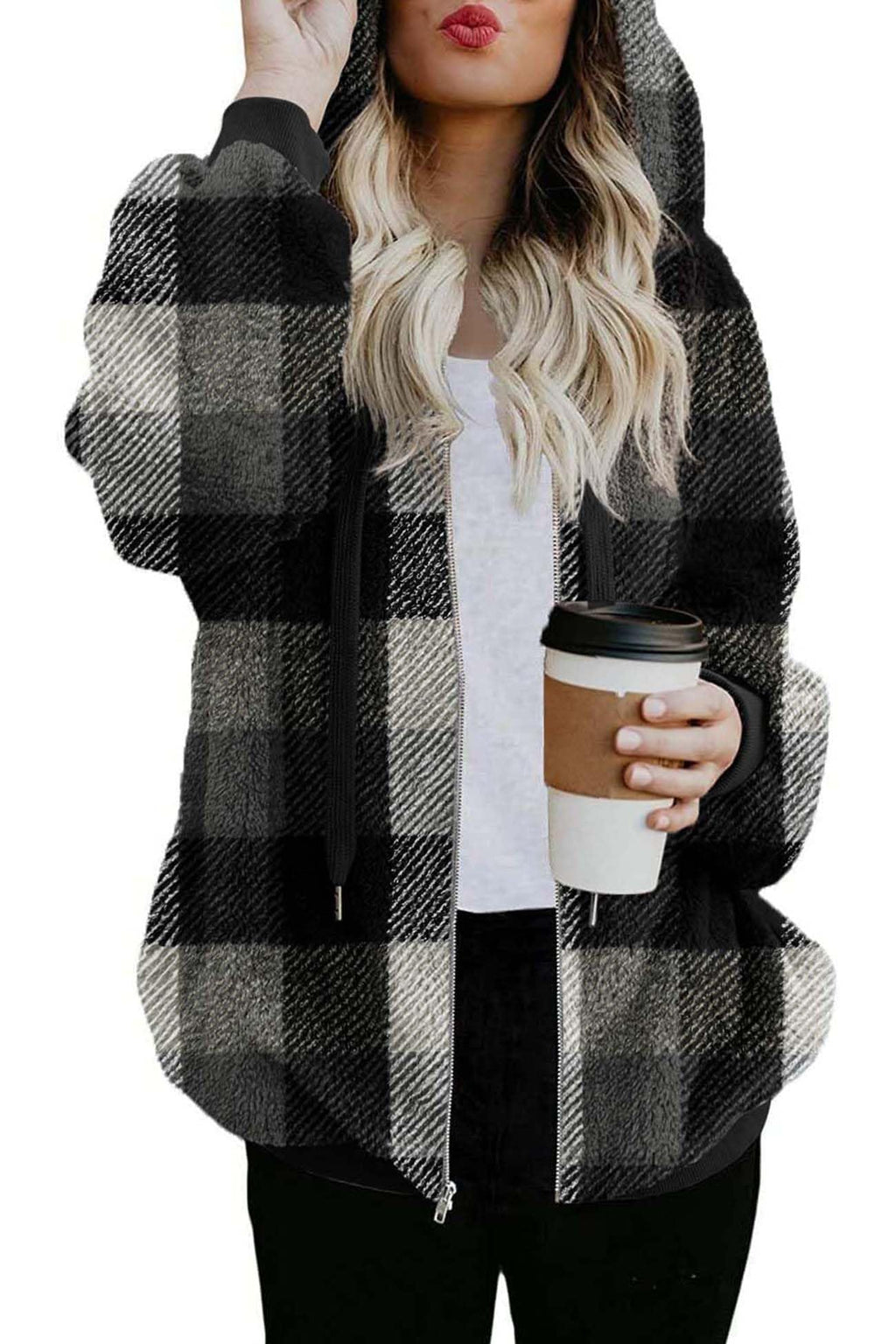 ReachMe Womens Oversized Sherpa Jacket Fuzzy Fleece Zip Up Hoodies with Pockets Warm Fall Outfits Winter Coats