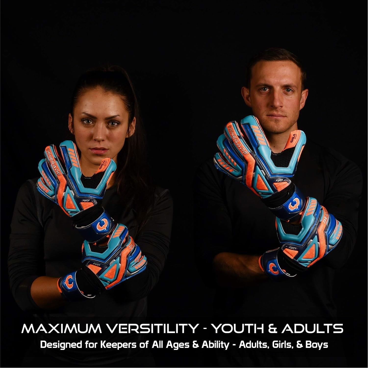 Renegade GK Fury Goalie Gloves with Microbe-Guard - Adult, Youth, Kids (Sizes 6-11) Pro-Tek Fingersaves & 4+3MM Giga Grip | High Performance Pro-Level Goalkeeper Glove | Based in USA