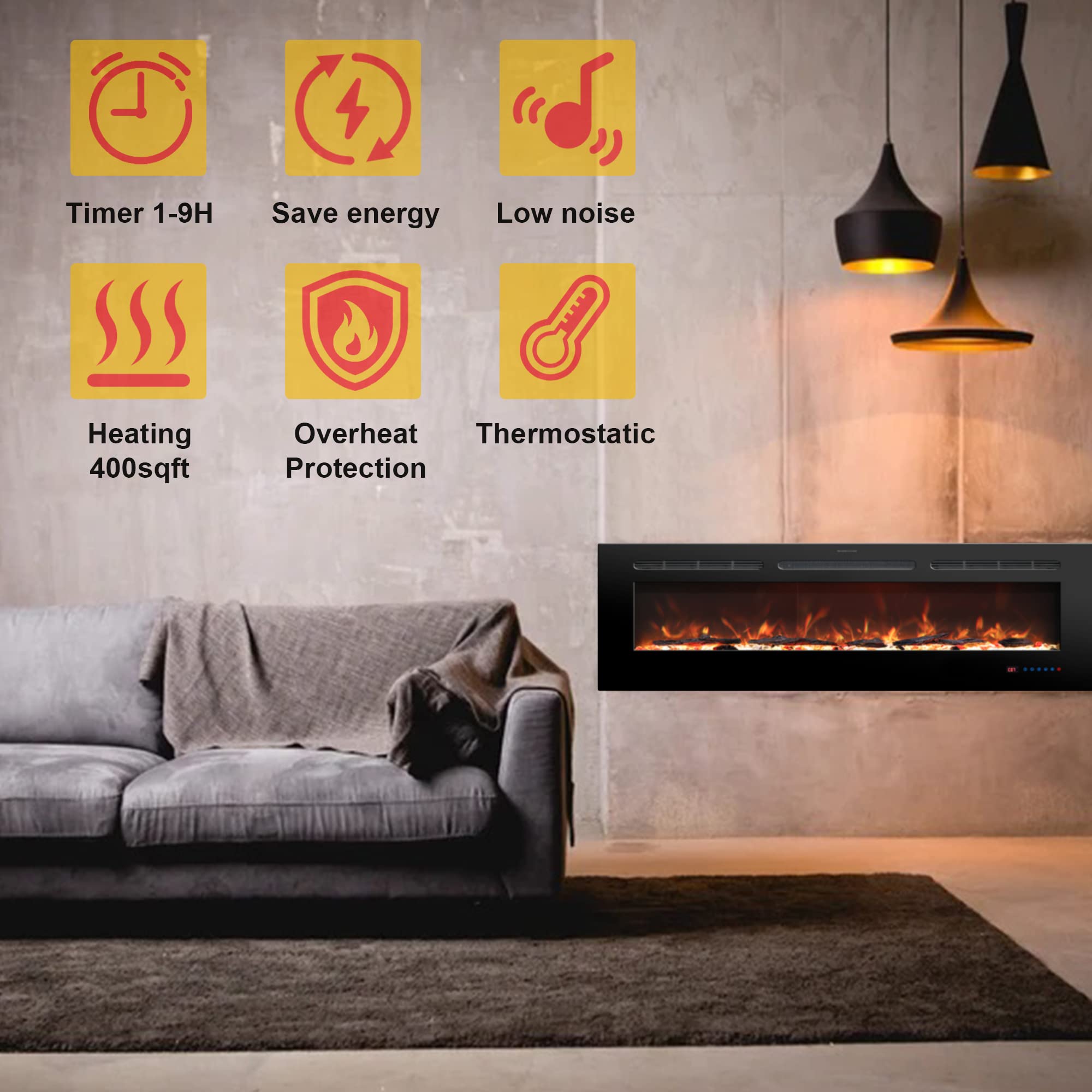 30 Inches Electric Fireplace Inserts, Recessed and Wall Mounted Fireplace Heater for Indoor Use with Remote Control, 13 Color Flames with Log &Crystal, 9H Timer, 750/1500W