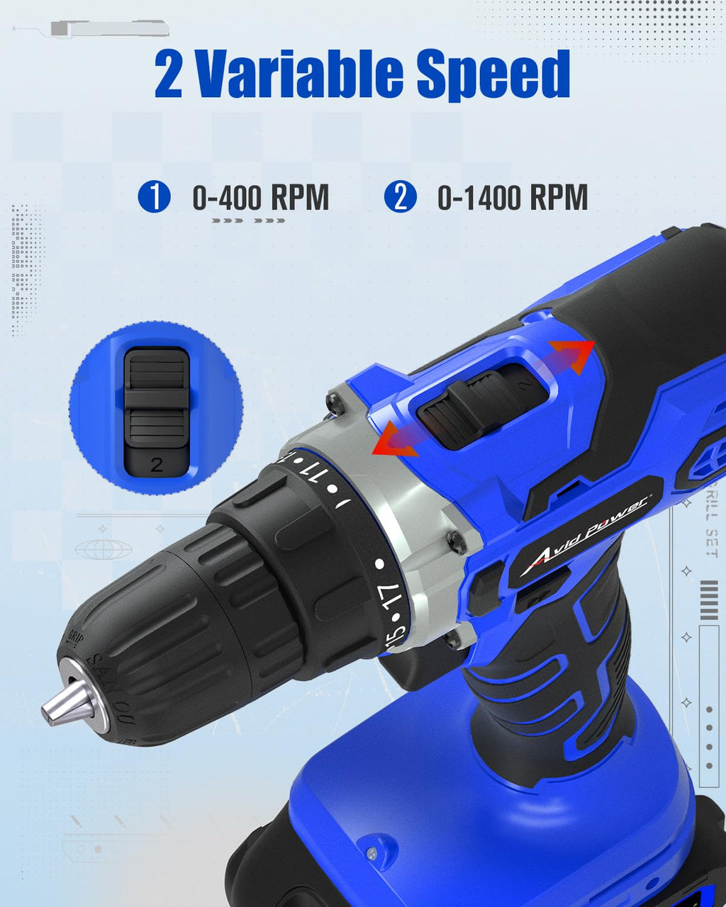 AVID POWER 20V MAX Power Drill Kit, Cordless Drill Set with Battery and Charger, 2 Variable Speed, 3/8-Inch Keyless Chuck, 19 Position and 22pcs Bits