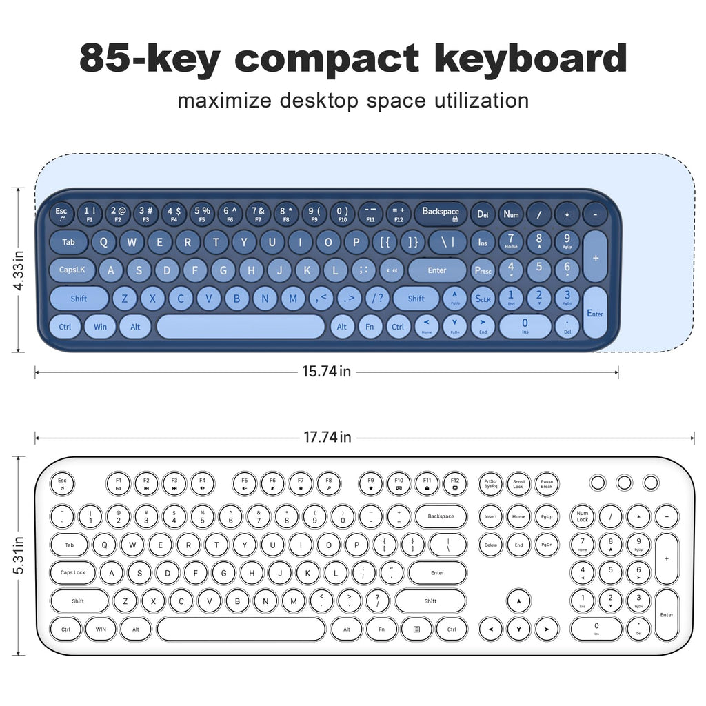 MOFII Wireless Keyboard and Mouse Combo, Compact Typewriter Retro Round Computer Keyboard and Mouse Set, Plug and Play, for Windows, Computer, Desktop, PC, Notebook - Black Green Gradient