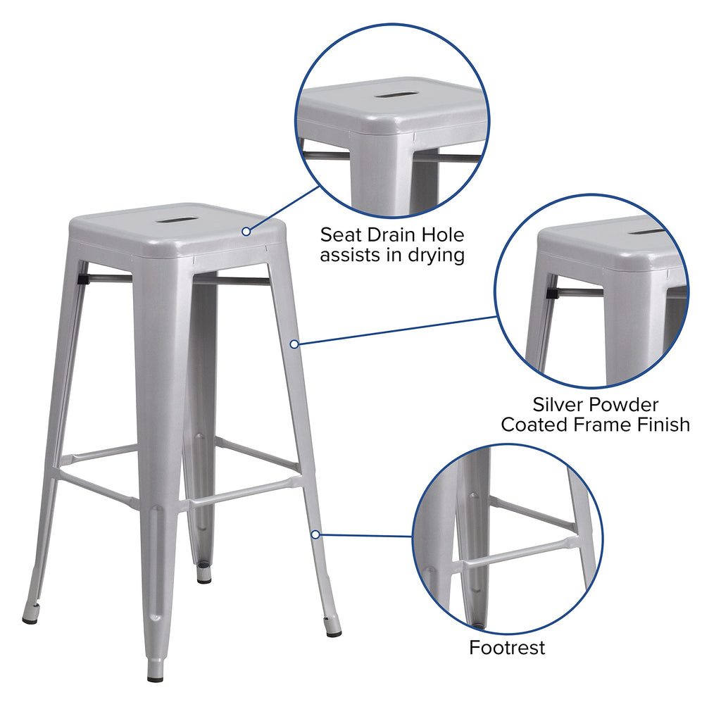Flash Furniture 30"H Commercial Modern Metal Backless Barstool, Indoor/Outdoor Industrial Square Stacking Bar Stool for Patio Bars/Restaurants, Black