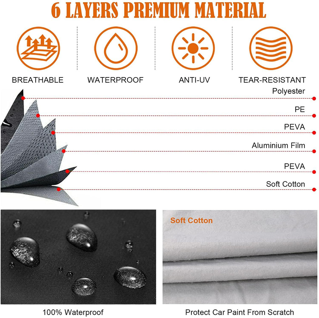 Waterproof Car Cover Replace for 1964-1978 Ford Mustang, 6 Layers All Weather Custom-Fit Mustang Full Car Covers with Zipper Door for Snow Rain Dust Hail Protection (1964-1978)
