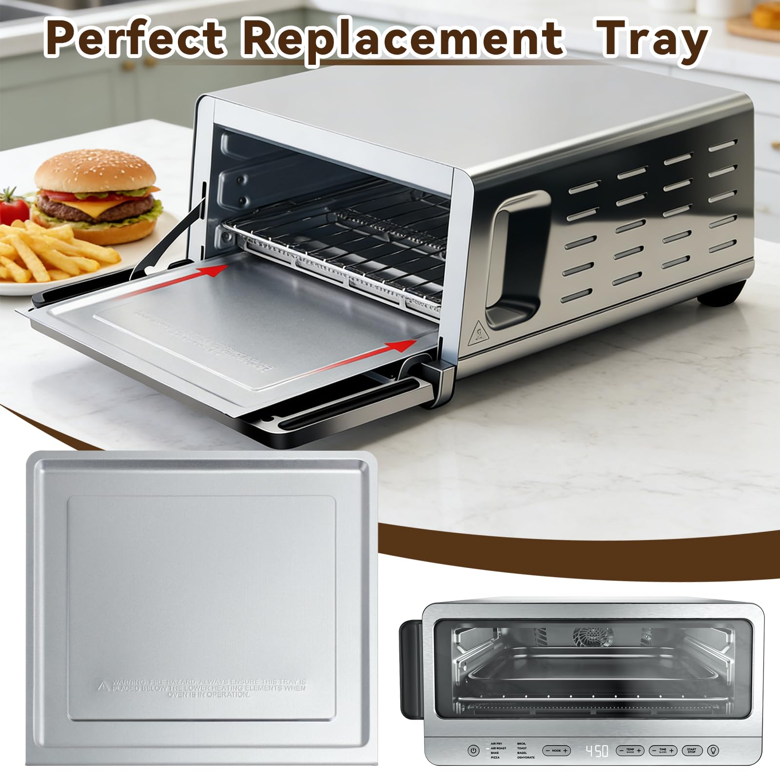Replacement Baking Pan and Parchment Paper for Ninja Foodi SP101, Black Non-stick Baking Tray Air Fryer Liners Air Fryer Oven Accessories for Ninja Flip Toaster Oven