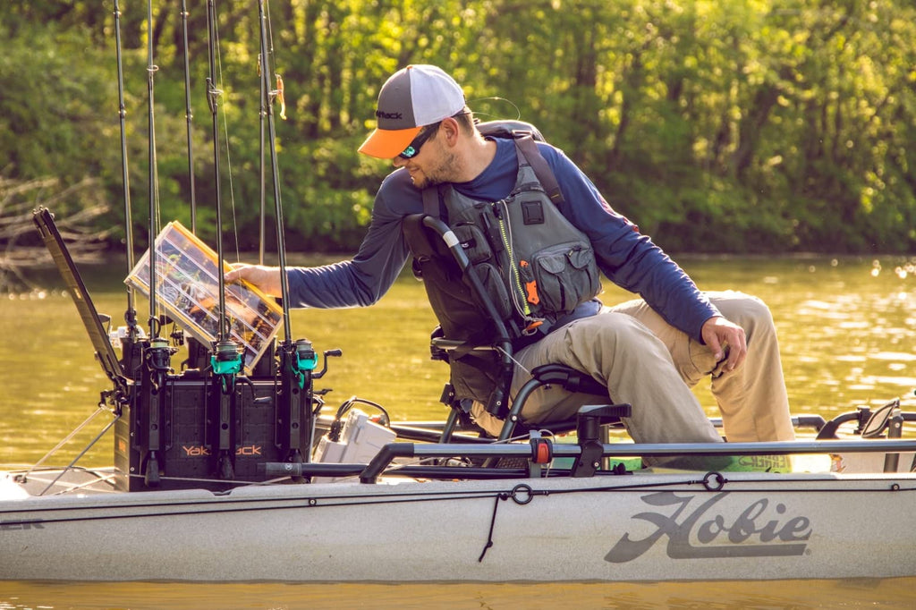 YakAttack BlackPak Pro 13" x 13" Fishing Crate with 3 Rod Holders - Battleship Grey | Compact Tackle Storage Box & Gear Organizer for Kayaks | Lightweight, Durable & Customizable Marine Accessory