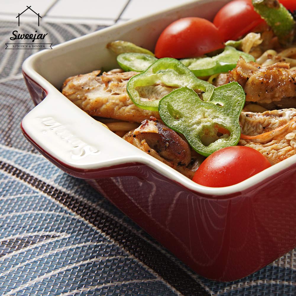 Sweejar Ceramic Bakeware Set, Rectangular Baking Dish for Oven Lasagna Pans for Cooking, Kitchen, Cake Dinner, Banquet and Daily Use, 11.8 x 7.8 x 2.76 Inches of Casserole Dishes (Beige)