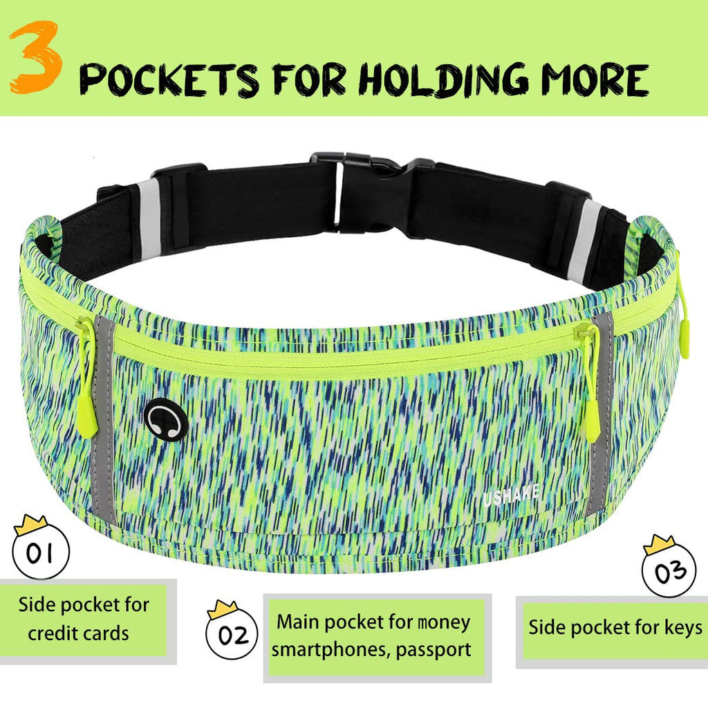 USHAKE Slim Running Belt, Workout Fanny Pack for Men Women,Exercise Waist Pack for Apple iPhone Holder, Runner Belt for Running Walking Cycling Camping Gym Black