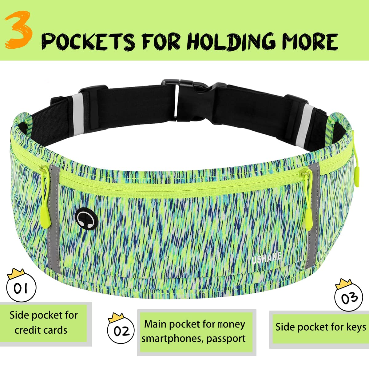 USHAKE Slim Running Belt, Workout Fanny Pack for Men Women,Exercise Waist Pack for Apple iPhone Holder, Runner Belt for Running Walking Cycling Camping Gym Black
