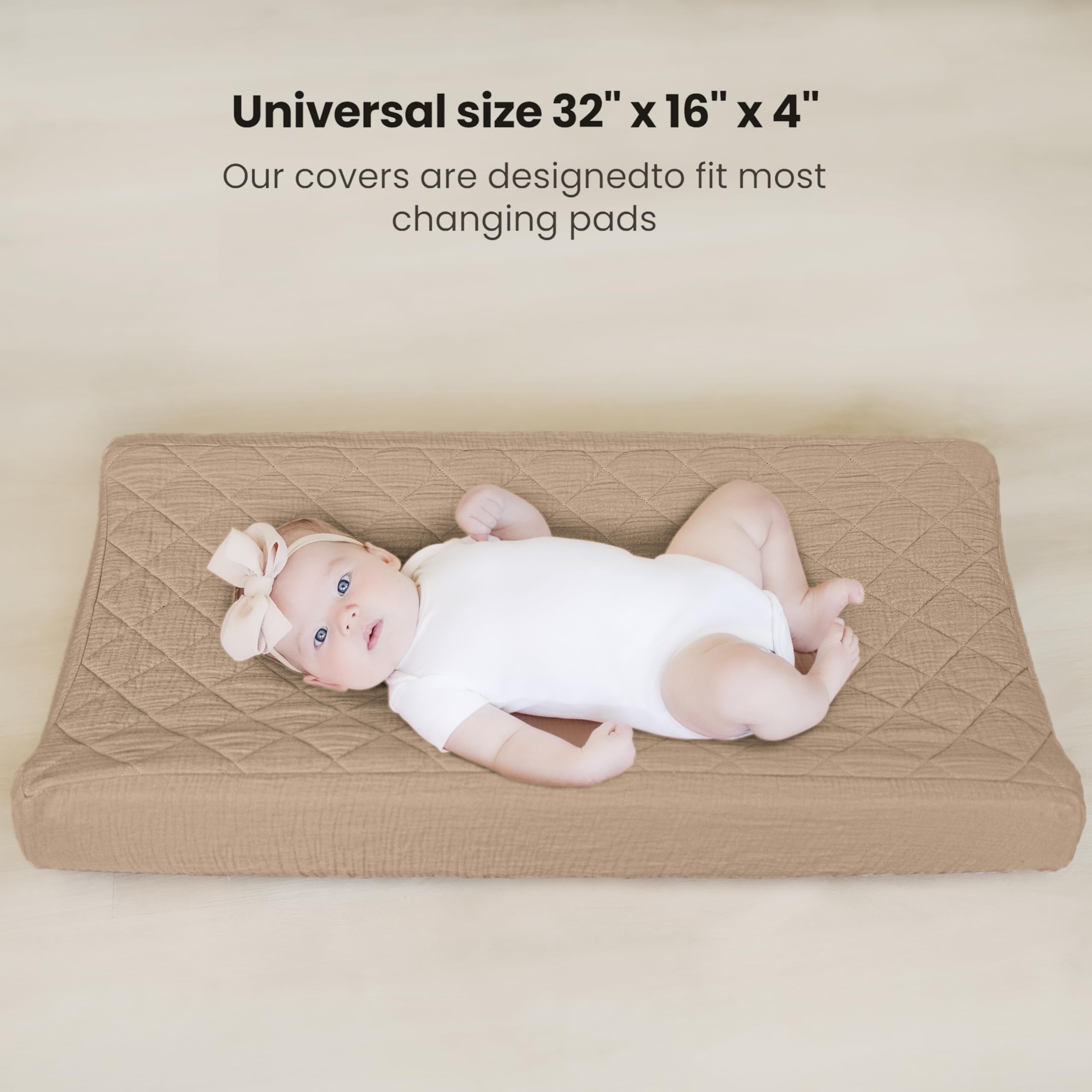 Konssy Waterproof Muslin Changing Pad Cover 2 Pack, Quilted Cotton Fitted Diaper Chang Table Cover, Soft Changing Pad Sheets for Girls Boys (Blossom,Pink)