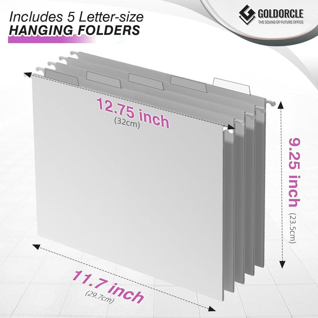 Hanging File Organizer, Letter-Size File Holder Filing Box with 5 Hanging Folders, Metal Mesh Desk File Folder Storage(No Assembly Required) (Blue, with 5 Grey Folders)