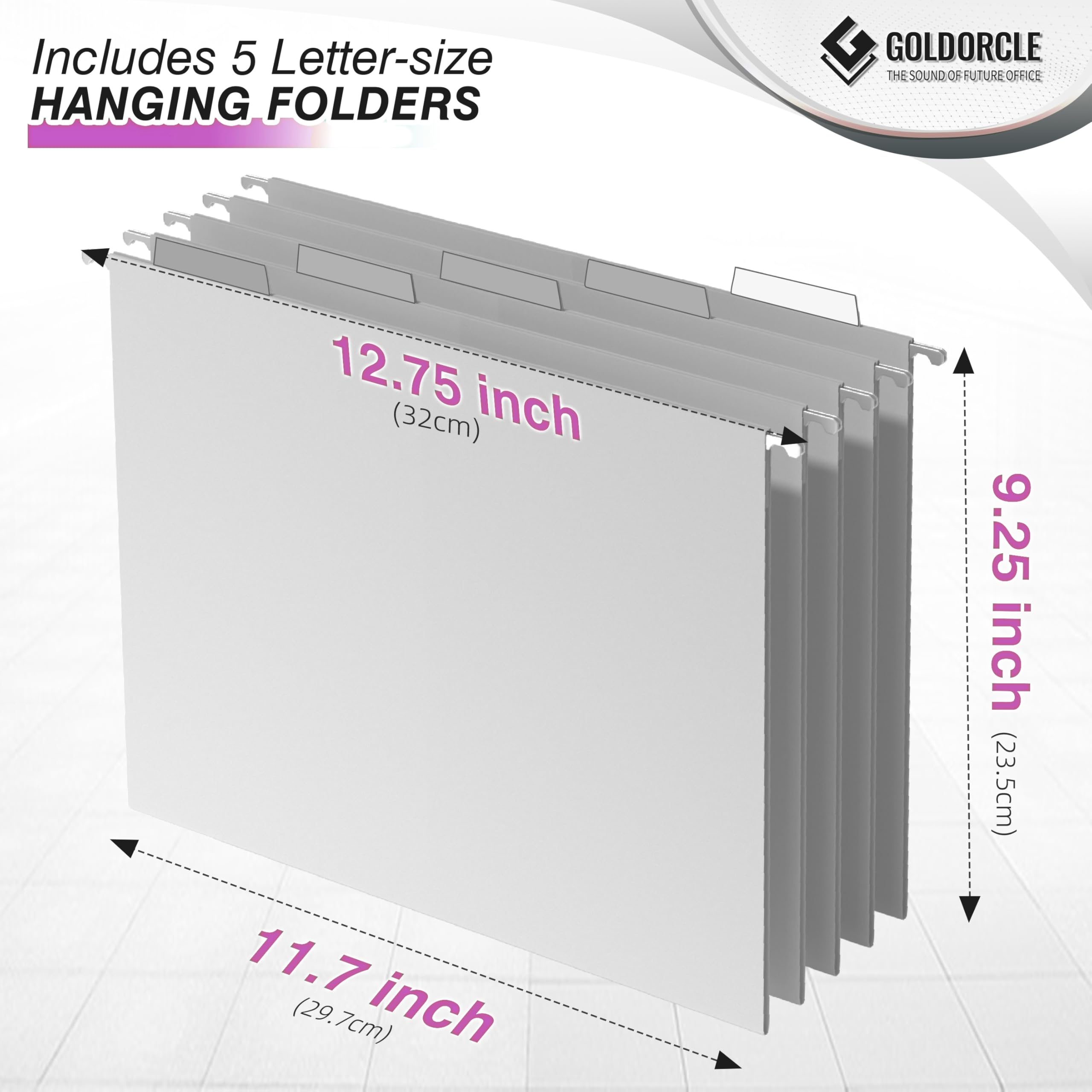 Hanging File Organizer, Letter-Size File Holder Filing Box with 5 Hanging Folders, Metal Mesh Desk File Folder Storage(No Assembly Required) (Blue, with 5 Grey Folders)