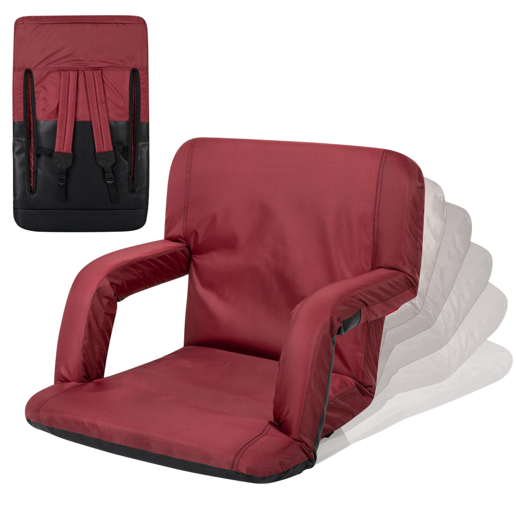 PICNIC TIME Ventura Portable Reclining Stadium Seat with Back Support, Folding Bleacher Chairs with Back and Cushion, Thick Padded Stadium Seat, Armrest, and Six Backrest Positions, (Black, Standard)