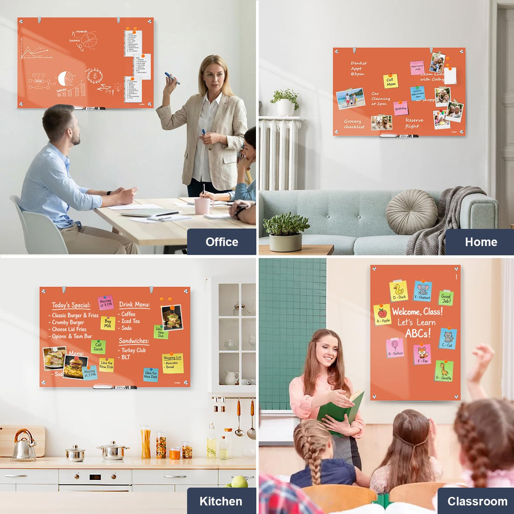 Dry Erase Board Black Magnetic Glass Whiteboard, TANKEE Modern Large Frameless Tempered Glass White Board for Wall, Office, School, Home, 36” x 24”, 3' x 2' White Board