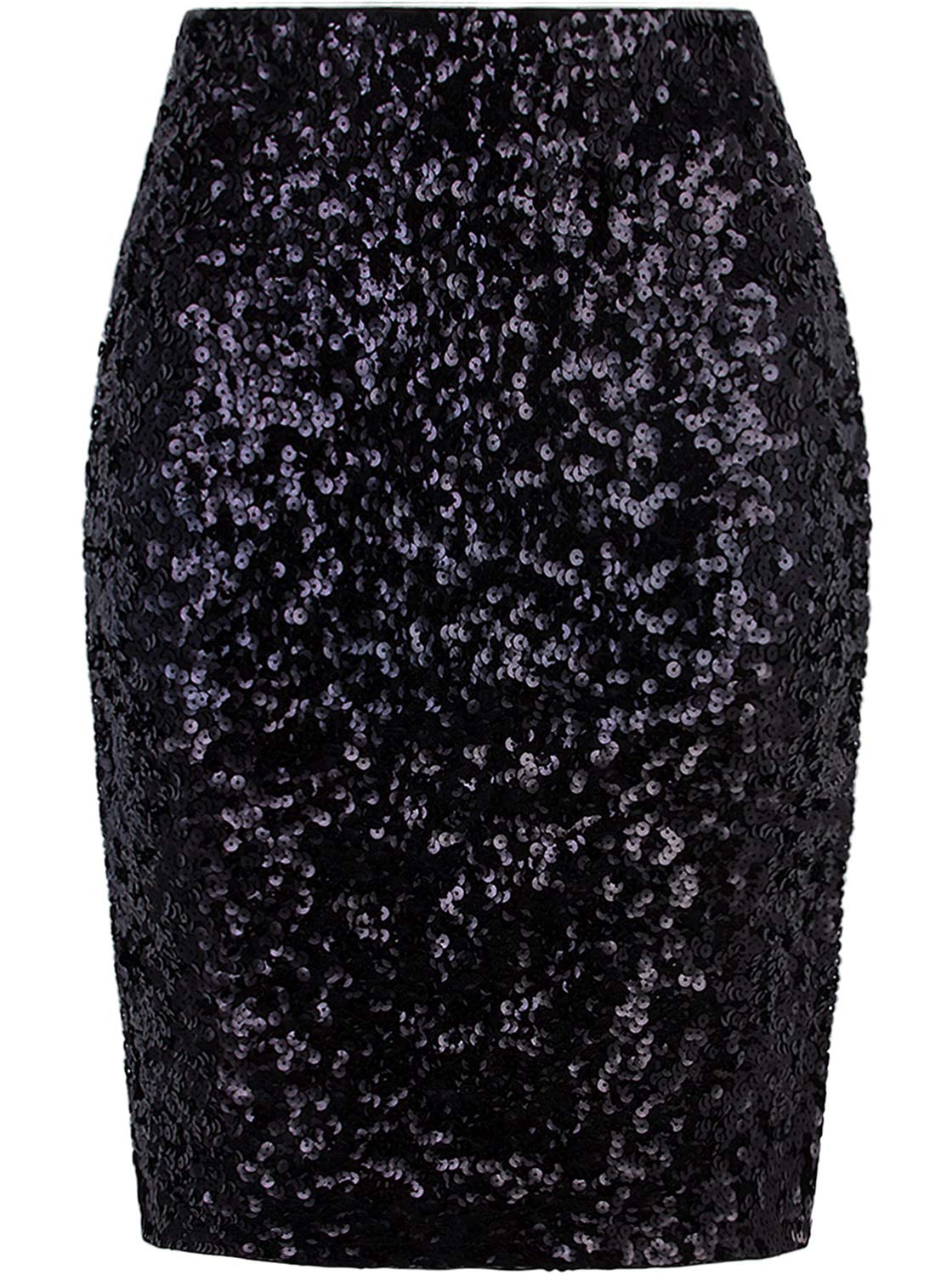 Vijiv Women's Sequin Skirt Midi High Waist Elegant Stretchy Sparkle Side Slit Pencil Skirt Party Cocktail