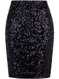 Vijiv Women's Sequin Skirt Midi High Waist Elegant Stretchy Sparkle Side Slit Pencil Skirt Party Cocktail