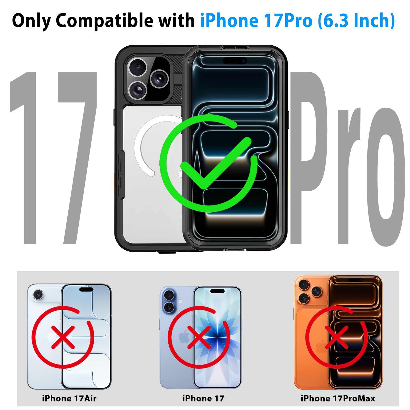 iPhone 13 Pro Case, Waterproof & Shockproof Phone Case, Full Protection, IP68, 6.1 Inch, Black
