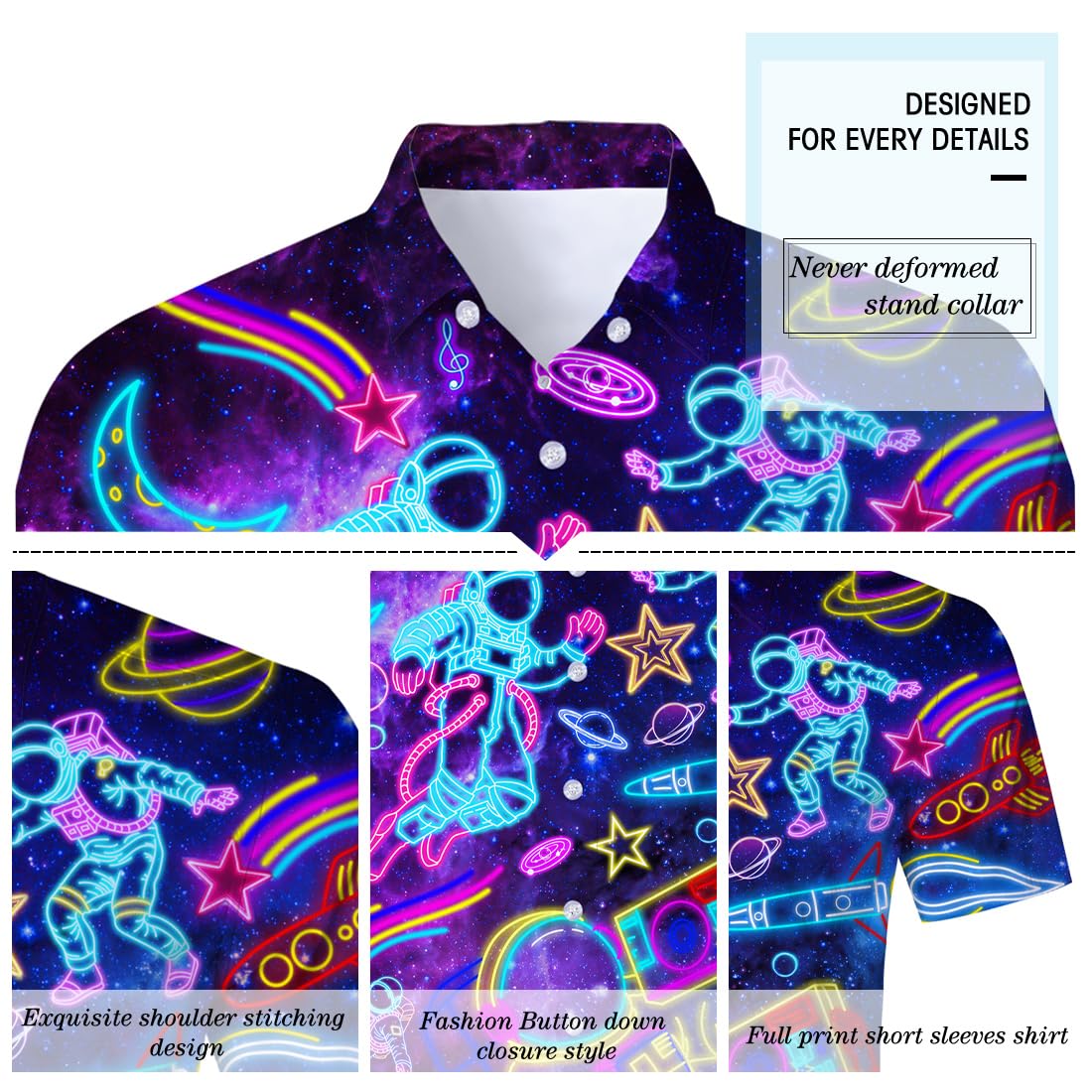 Fanient Mens Hawaiian Shirt Summer 3D Print Casual Short Sleeve Button Down Graphic Aloha Dress Shirts