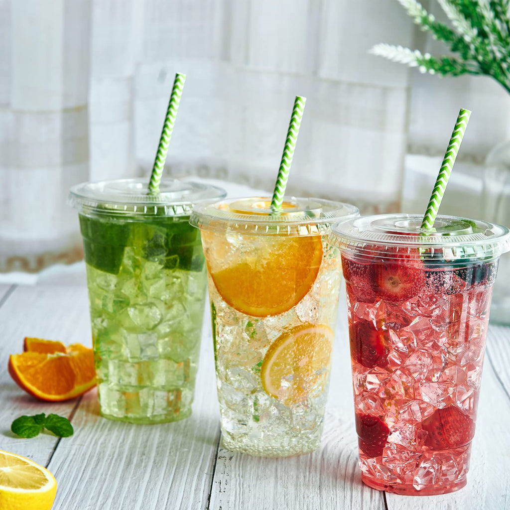 Lilymicky 200 Sets 10 oz Clear Plastic Cups With Flat Lids, 10 Ounce Disposable Drinking Cups for Smoothie, Slurpee, or Any Cold Drinks