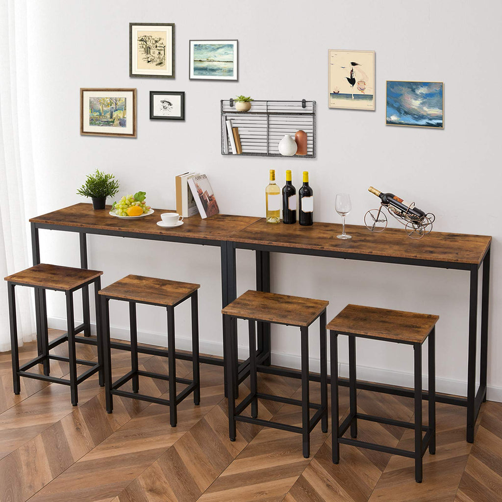 Rectangular Pub Bar Table & Stools Set, 3-Piece Breakfast Table, Grey, HOOBRO