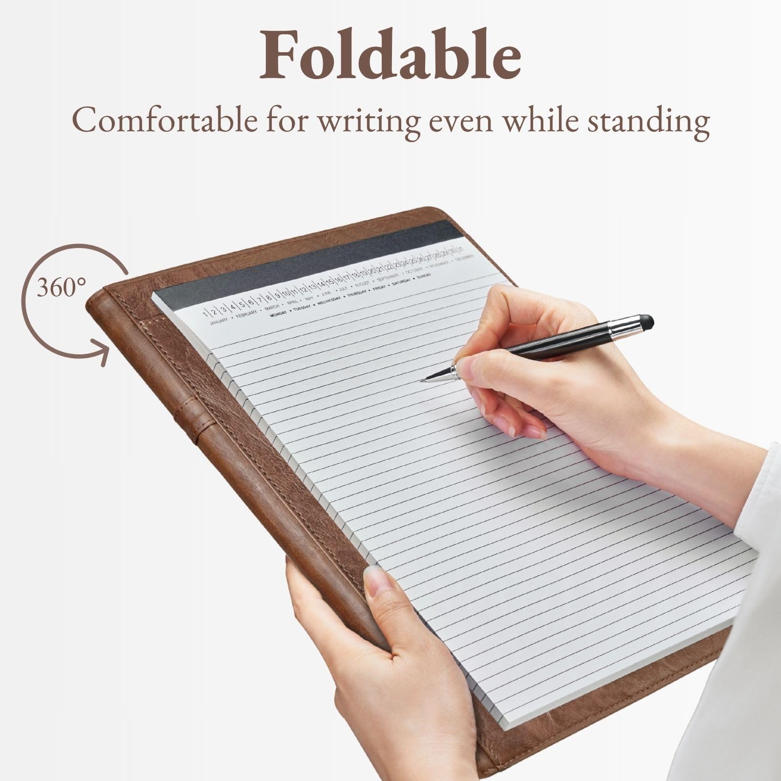Padfolio Portfolio Resume Folder with Pocket, Premium Faux Leather Interview Writing Legal Pads Document Organizer Portfolio with Business Card Holder (Black)