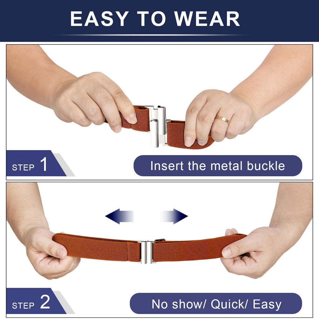 TOURZOO No Show Invisible Belt for Women/Men Elastic Web Strap Waist Stretch Belt with Flat Buckle for Jeans Pants Dresses