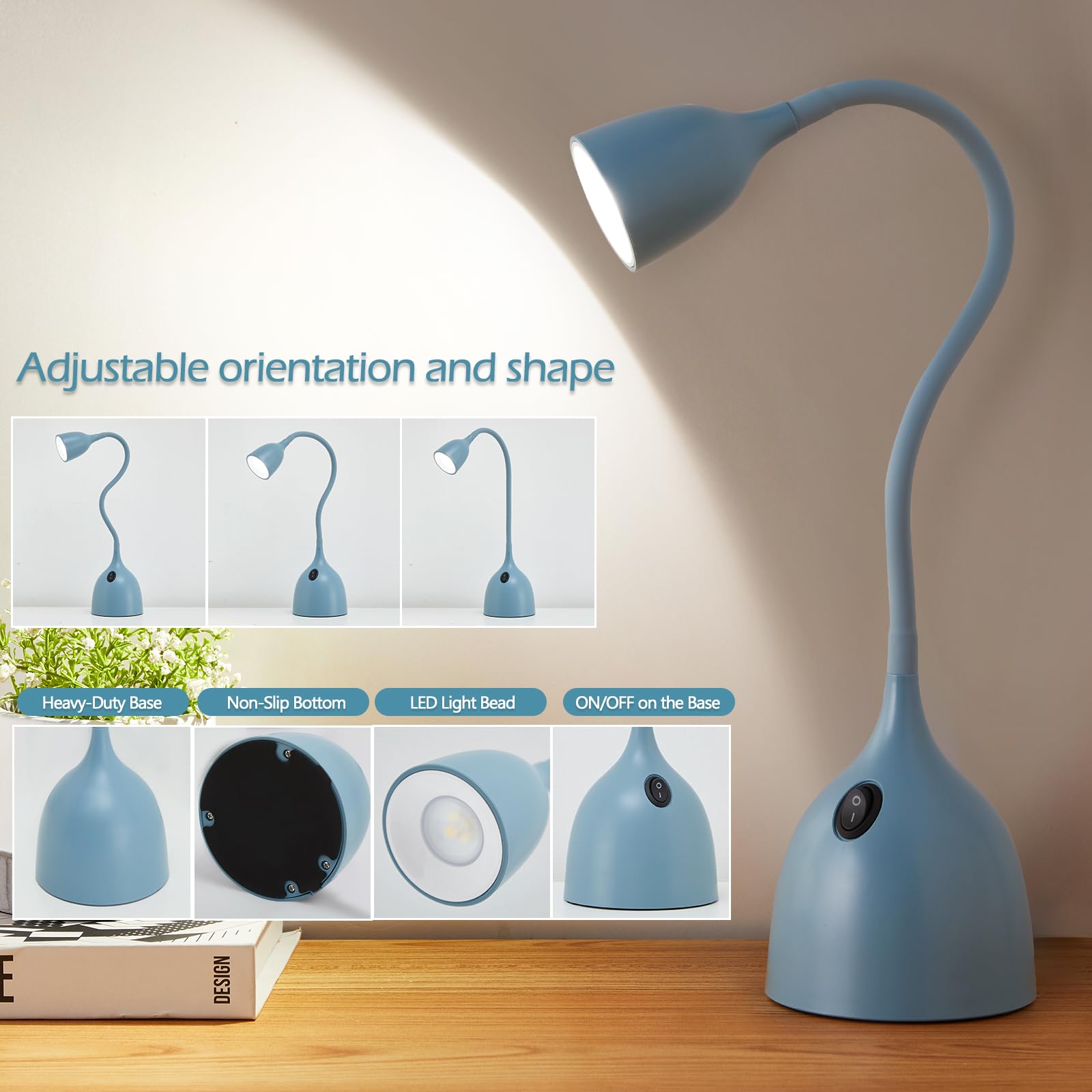 EJIAXIN Gooseneck Desk Lamp 360° LED Flexible Reading Light Small Desk Lamps for Small Spaces Home Office Bedroom College Dorm Desk Bookshelf Nightstand Table Lamp (Purple)