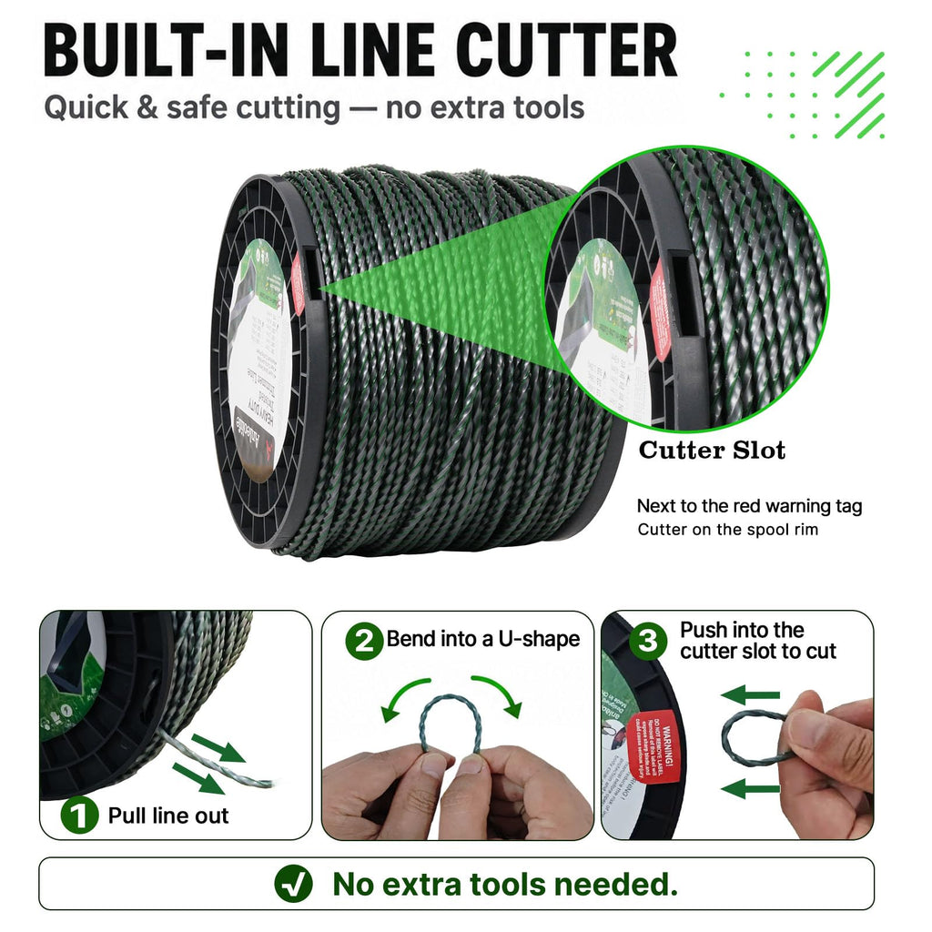 A Anleolife 1-Pound Heavy Duty Sawtooth 140-mil-by-108-ft Dual Core String Serrated Trimmer Line Donut for Walk Behind Wheeled Mowers with Built-in Line Cutter