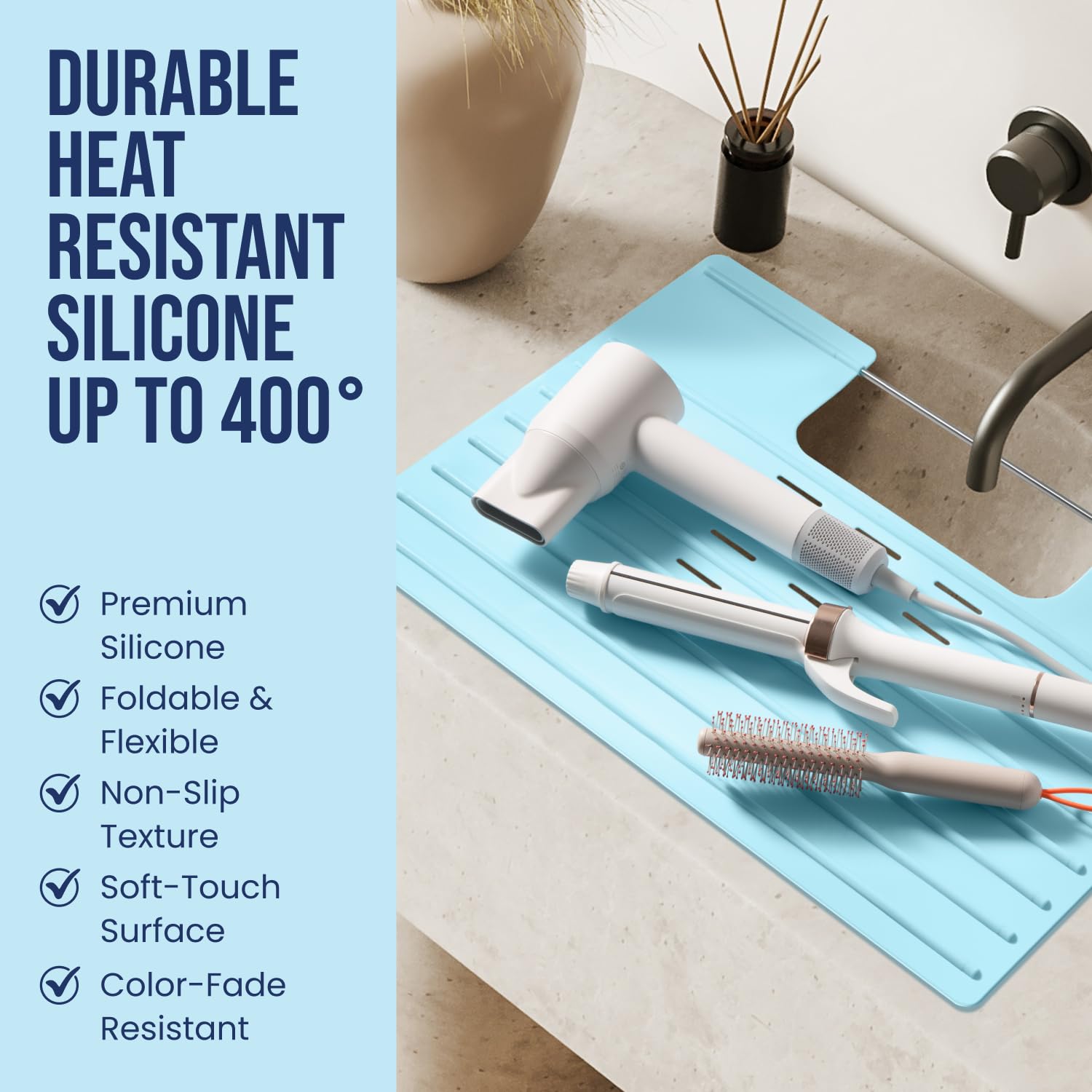 Maplefield Bathroom Sink Cover for Counter Space, Heat Resistant Silicone Sink Mat for Your Beauty Routine, Small Bathroom Space Saver Sink Cover for Makeup (Beige Large, 22" x 15" x 2" Inches)