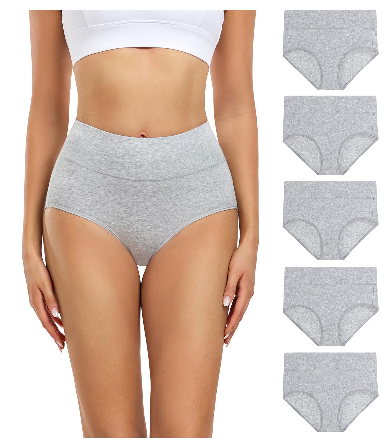 wirarpa Women's High Waisted Cotton Briefs Ladies Underwear Regular & Plus Size Panties 5 Pack