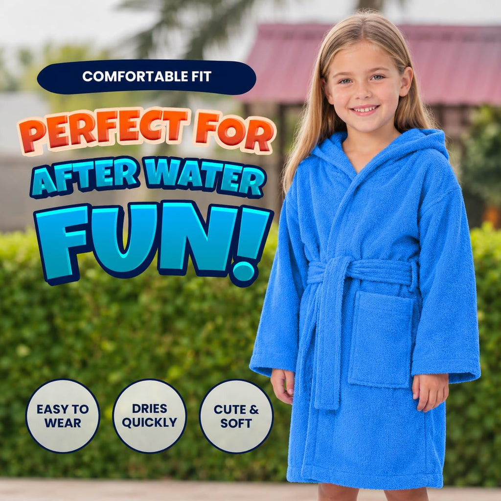 ALLEN & MATE 100% COTTON Hooded Kids Bathrobe – Soft, Medium Weight Absorbent Bath Towel Robe for Boys & Girls, 6-15 Years