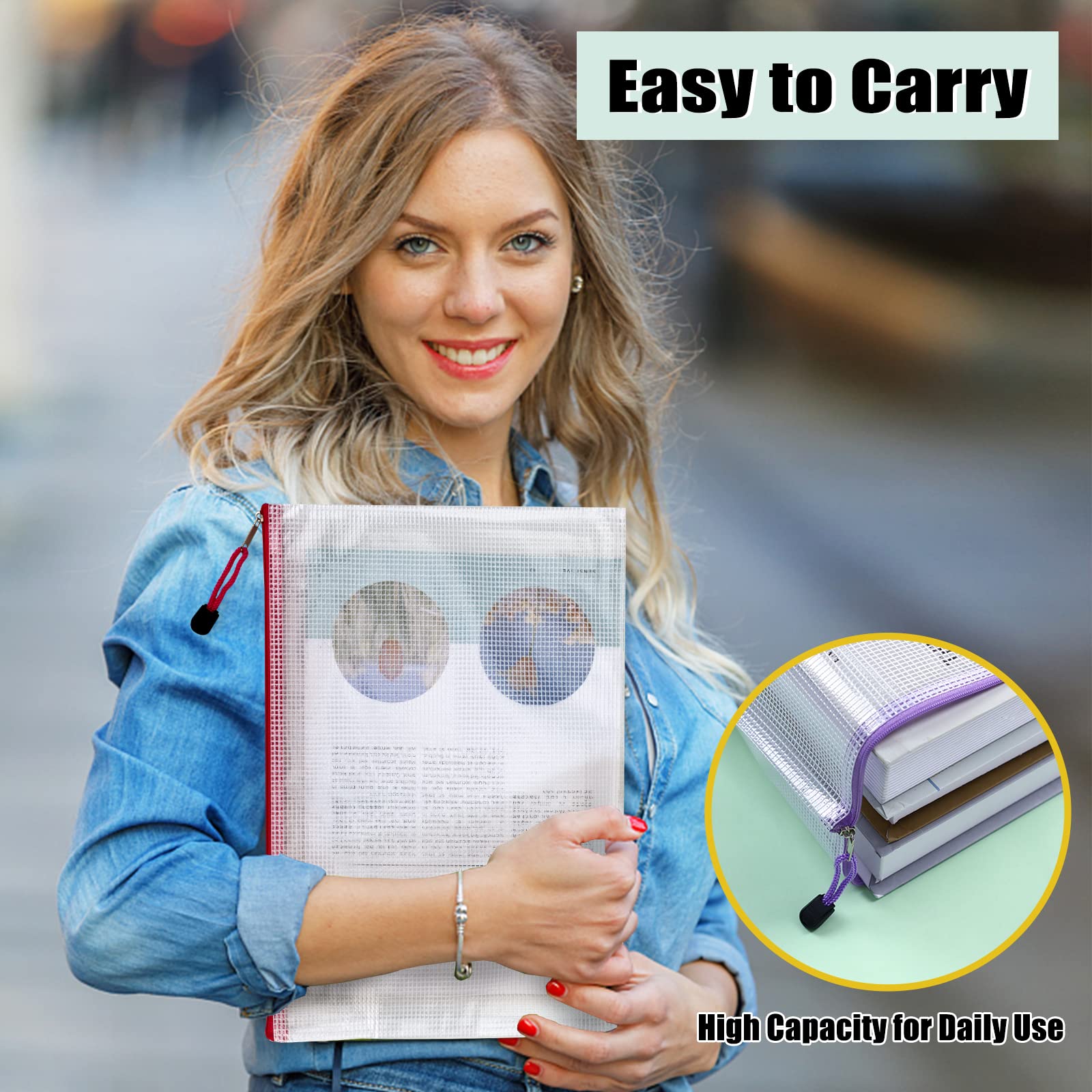 EOOUT 24pcs Mesh Zipper Pouch Bags A3 Extra Large Document Bag with Label Pocket, 16.9x12 Inches, Plastic Zip File Folders, Puzzles, Board Game Storage for Organizing Office Home