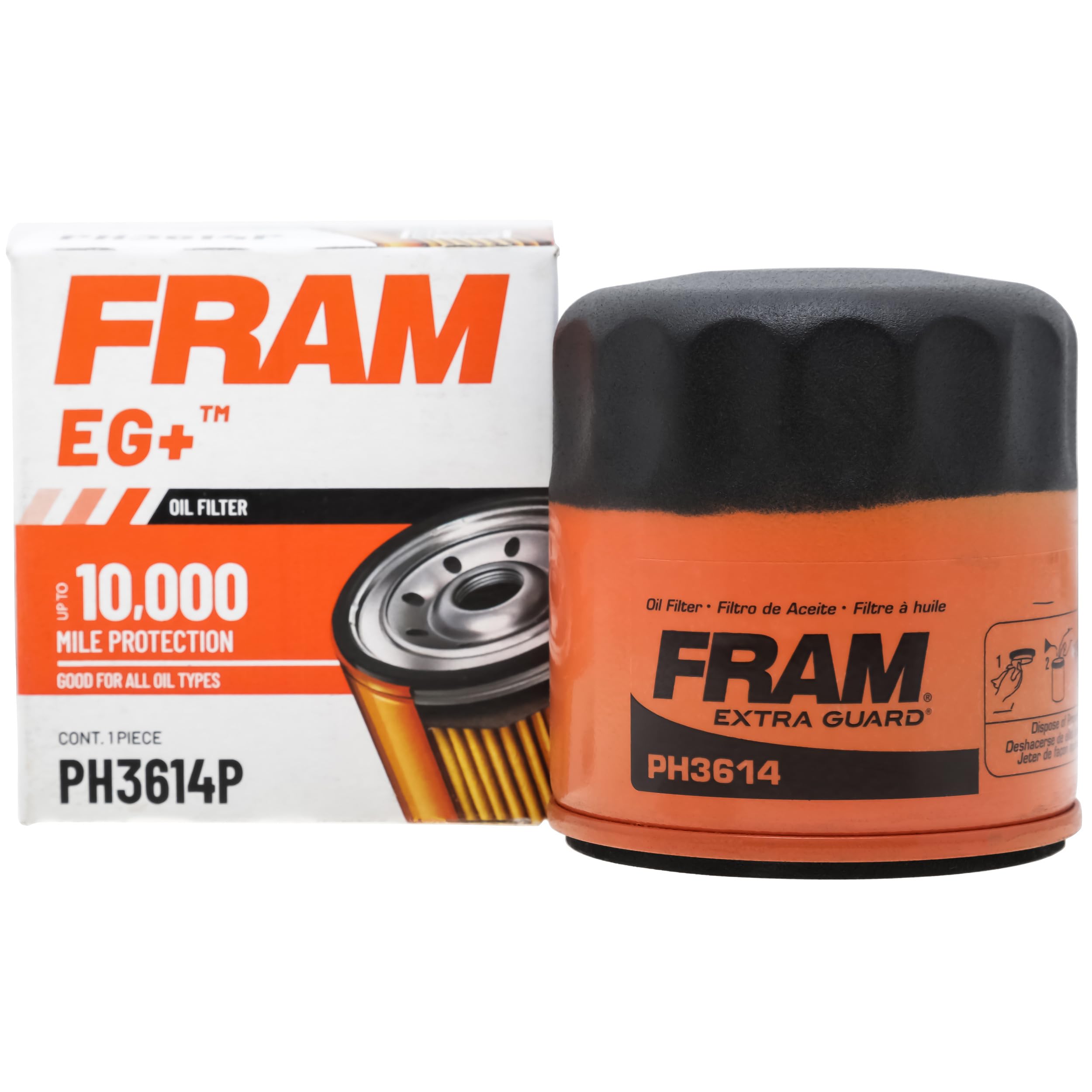 FRAM EG+ PH3614P 10K Mile Change Automotive Replacement Interval Spin-On Engine Oil Filter for Select Vehicle Model Years, Vehicle Engine Protection Oil Filter for Everyday Drivers