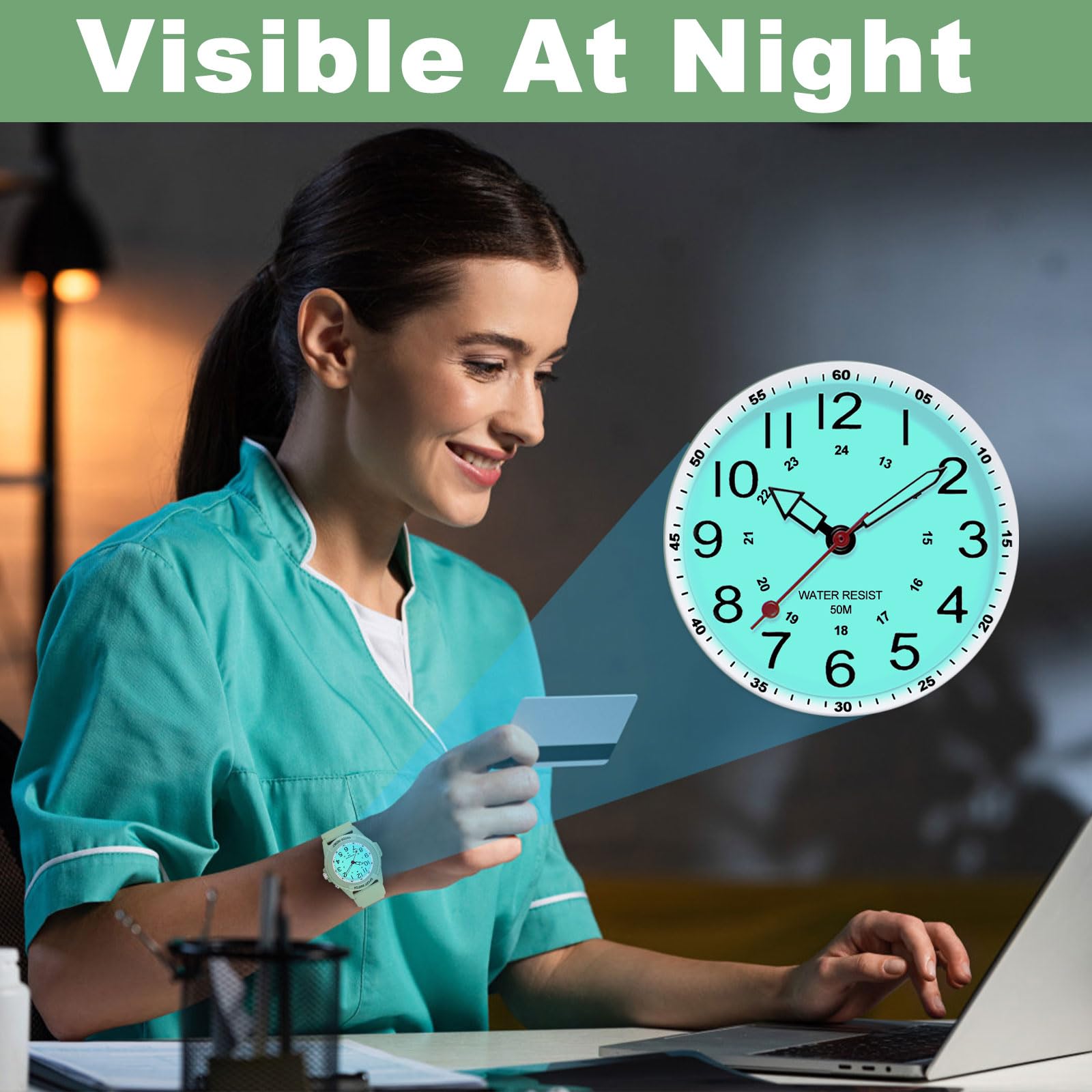 PROKING Waterproof Nurse Watch for Medical Professionals Students Women Men, Night Light, 12/24 Hour Military Time Easy to Read Dial, Second Hand Watch for Nursing Day Gifts