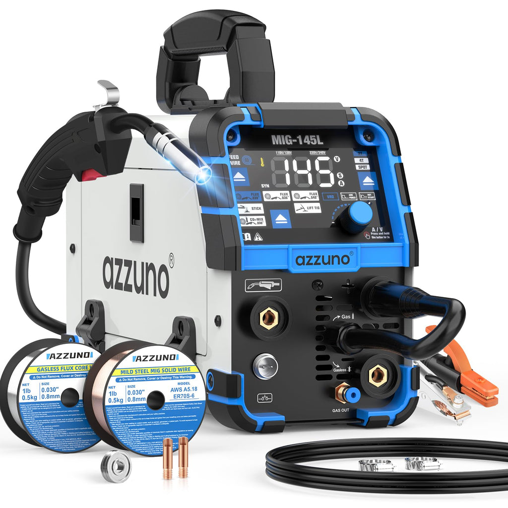 AZZUNO MIG Welder Machine 110V/220V, 155Amp 5-in-1 Gas MIG/Aluminum MIG/Gasless Flux MIG/Lift TIG/Stick Welding Machine, Wire Feed Welder