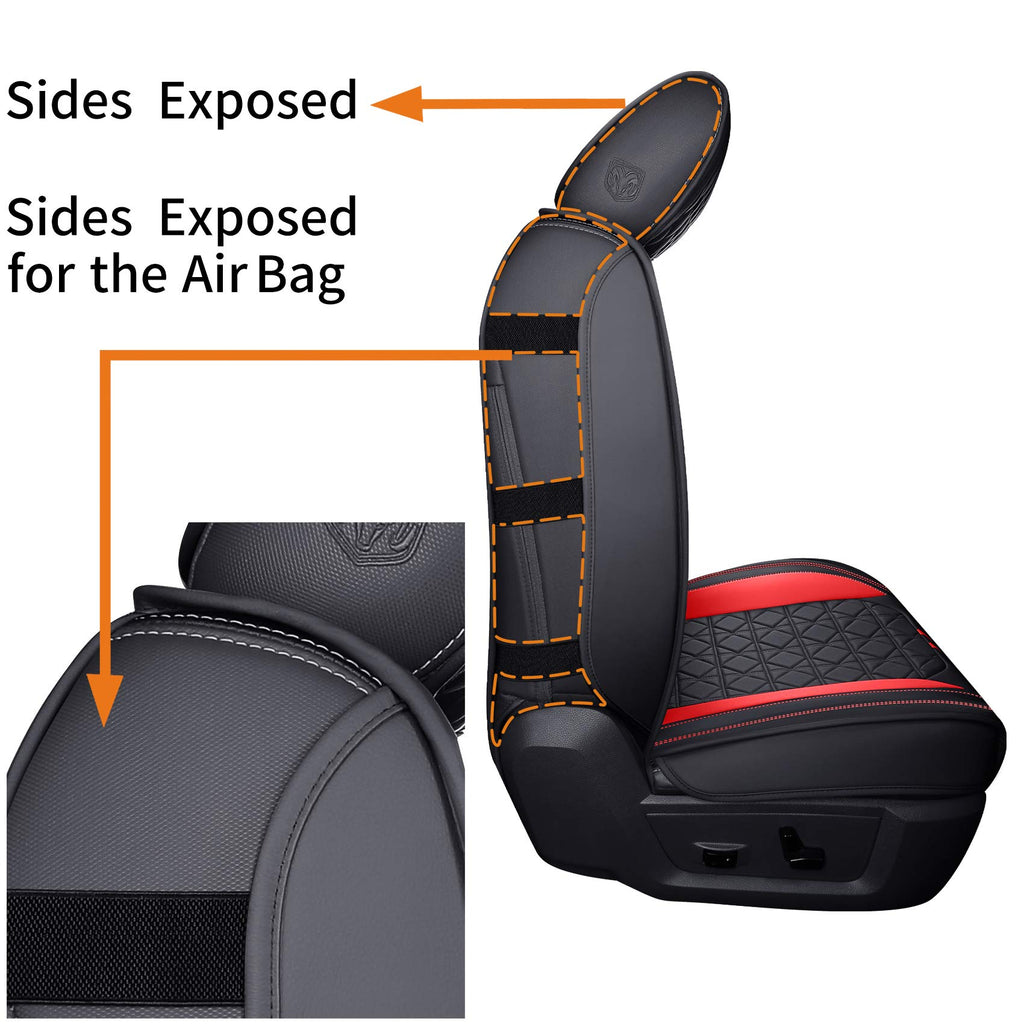 YIERTAI Dodge RAM Seat Covers Fit for 2009-2023 2024 2025 2026 1500/2500/3500HD Pickup Front Seats Only Crew Double Cab Quad Cab Waterproof Leather Seat Covers(2 PCS Front only/Black)