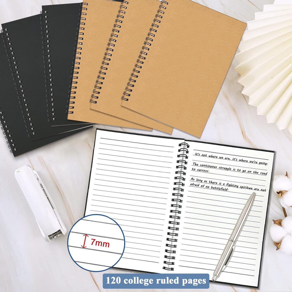 4Pack Small Spiral Notebook A5, 8.25x5.5” 120 Lined Pages Black & Red Wide Ruled Spiral Journal Bulk Blank Kraft Cover Spiral Bound Notebook & Writing Pads for Home Office Meeting Work Note Taking