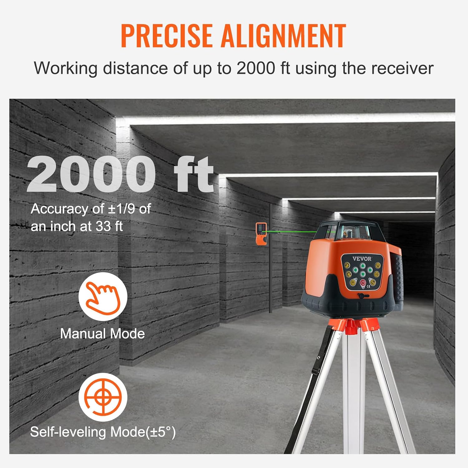 VEVOR Green Rotary Laser Level 2000ft, 360 Degree Self Leveling Laser Level Kit,with Surveying Tripod & 5m Staff, IP66 Waterproof Remote Control, 5 Rotation Speeds (Ship in Three Packages)